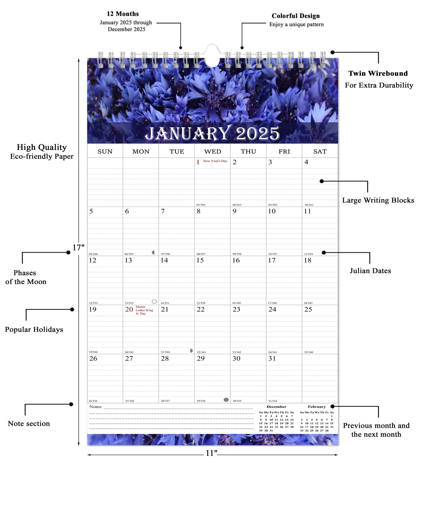 2025 Wall Calendar Spiral-Bound Twin-Wire Binding - 12 Months 04