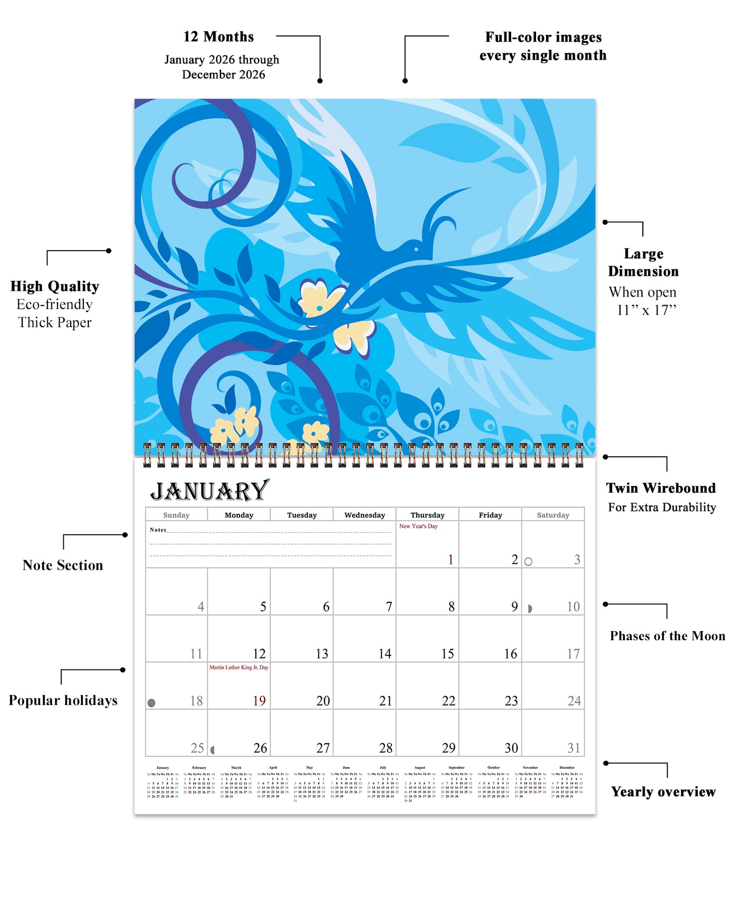2026 Spiral-bound Wall Calendar (Art) - 12 Months Desktop/Wall Calendar/Planner (Copy)