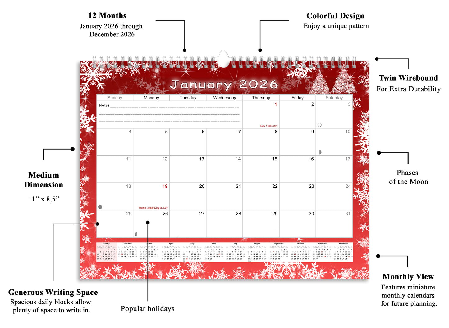 2025-2026 Monthly Spiral-Bound Wall / Desk Calendar - Desktop / Wall Blotter Calendar / Planner - (Edition #29)