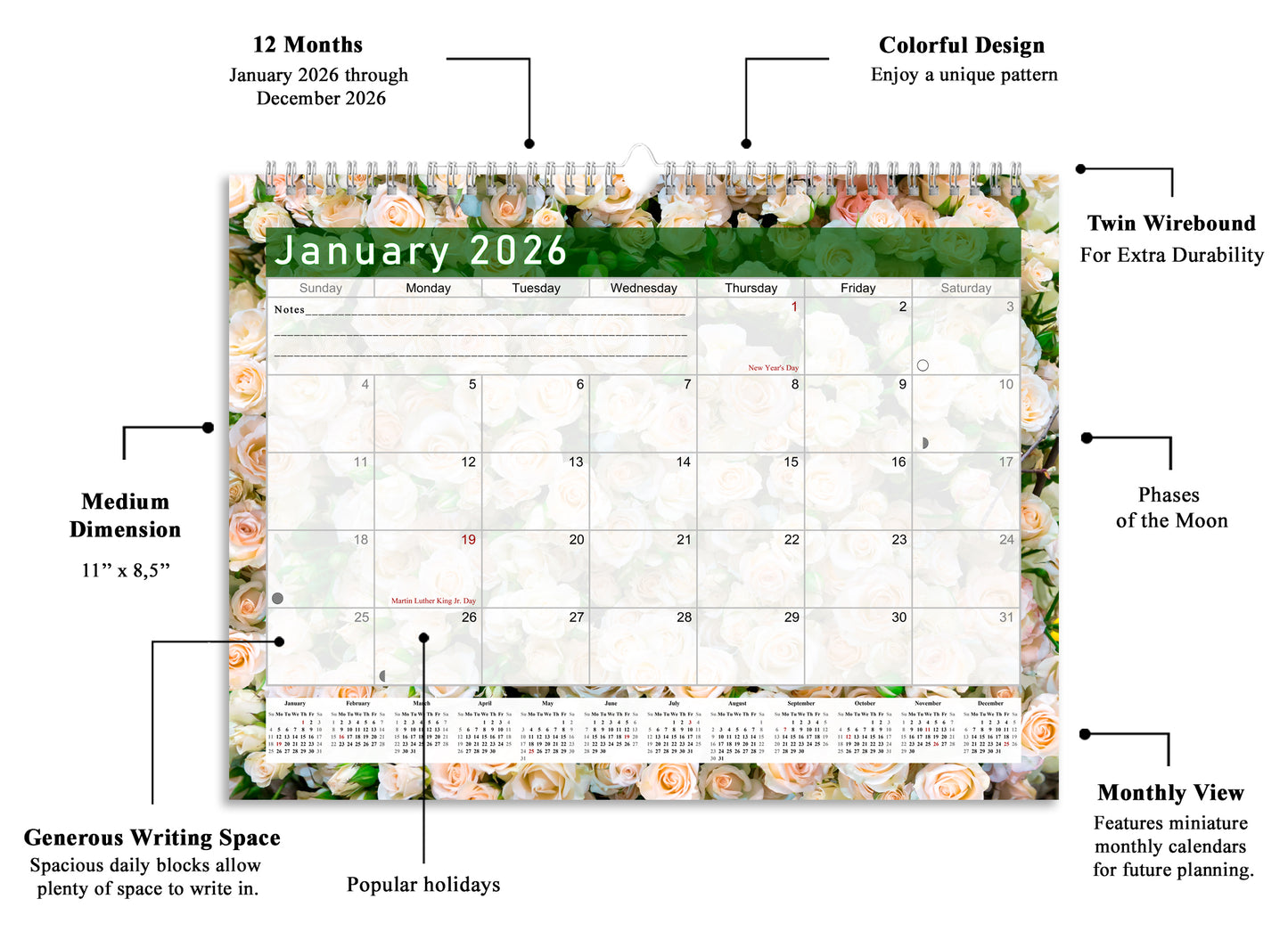 2025-2026 Monthly Spiral-Bound Wall / Desk Calendar - Desktop / Wall Blotter Calendar / Planner - (Edition #23)