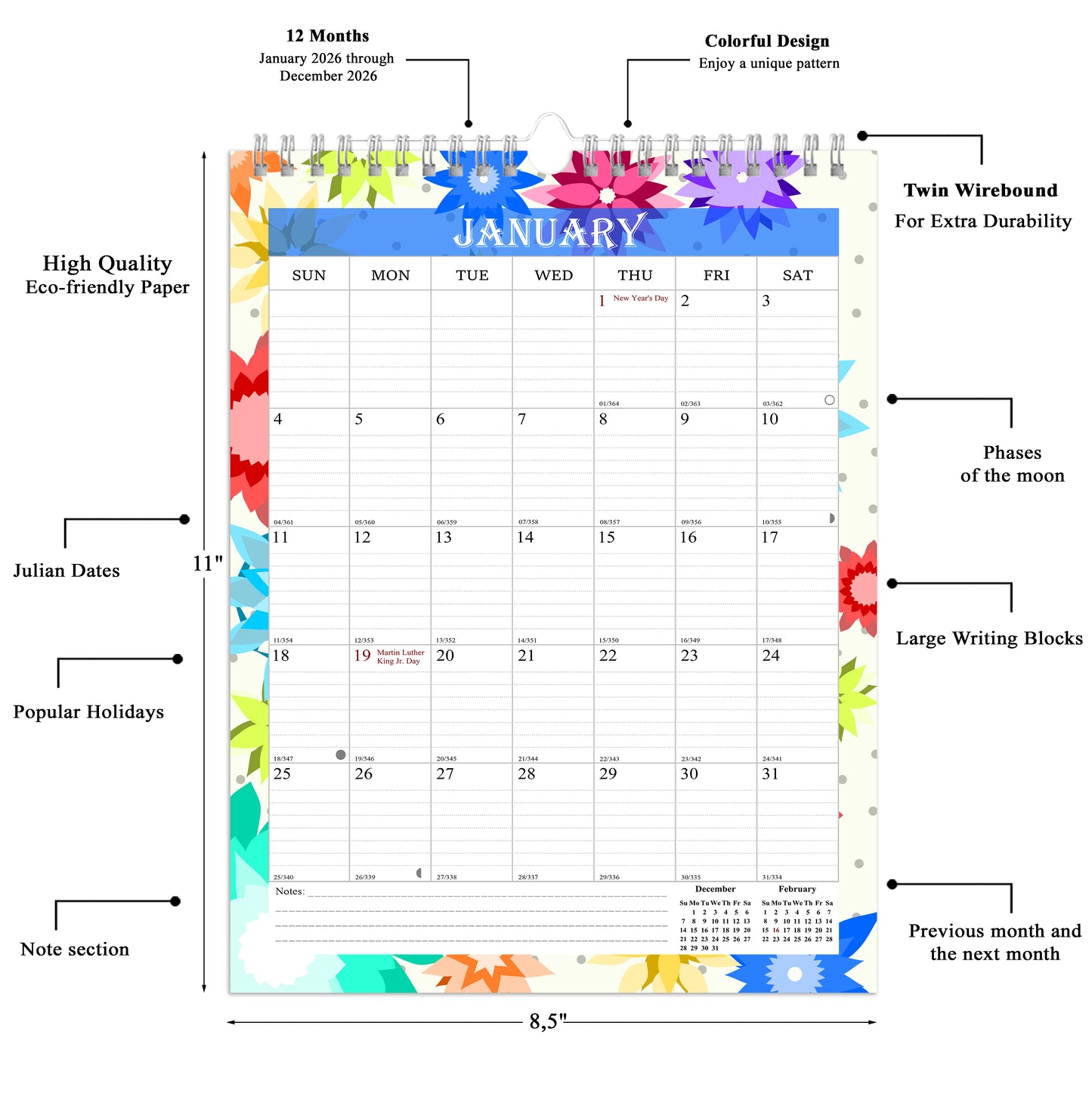 2026 Wall Calendar Spiral-Bound Twin-Wire Binding - 12 Months 05
