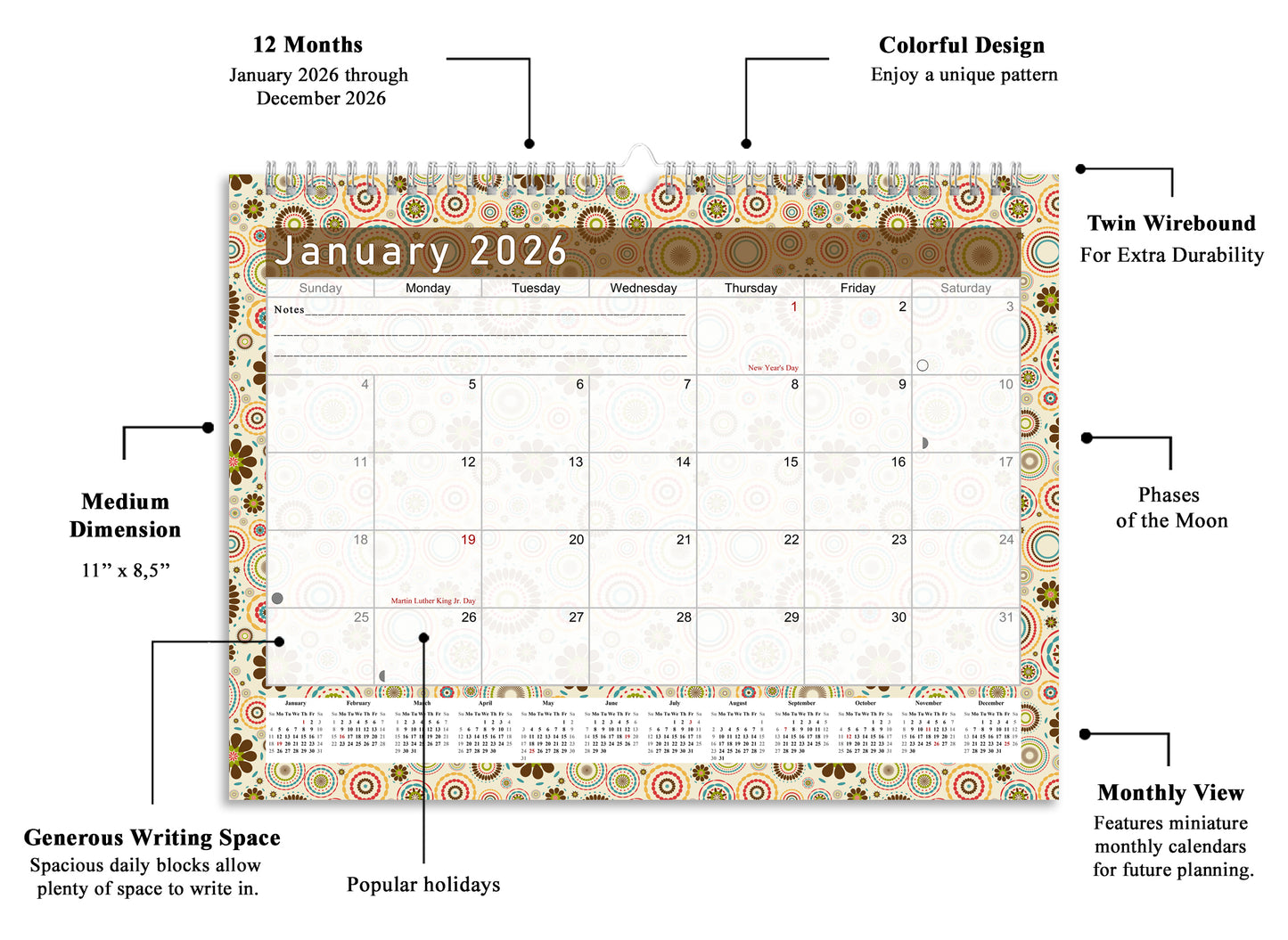 2025-2026 Monthly Spiral-Bound Wall / Desk Calendar - Desktop / Wall Blotter Calendar / Planner - (Edition #20)