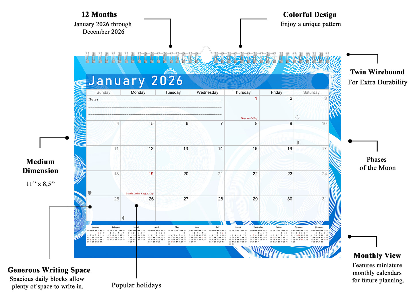 2025-2026 Monthly Spiral-Bound Wall / Desk Calendar - Desktop / Wall Blotter Calendar / Planner - (Edition #02)
