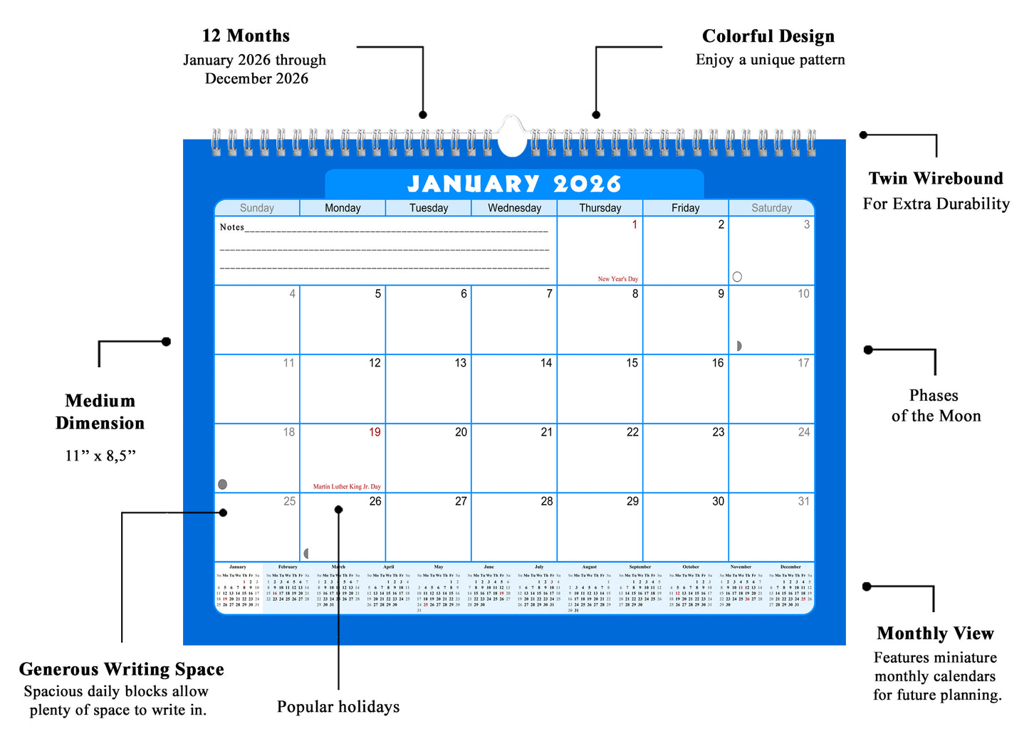2025-2026 Monthly Spiral-Bound Wall / Desk Calendar - Desktop / Wall Blotter Calendar / Planner - (Edition #06)
