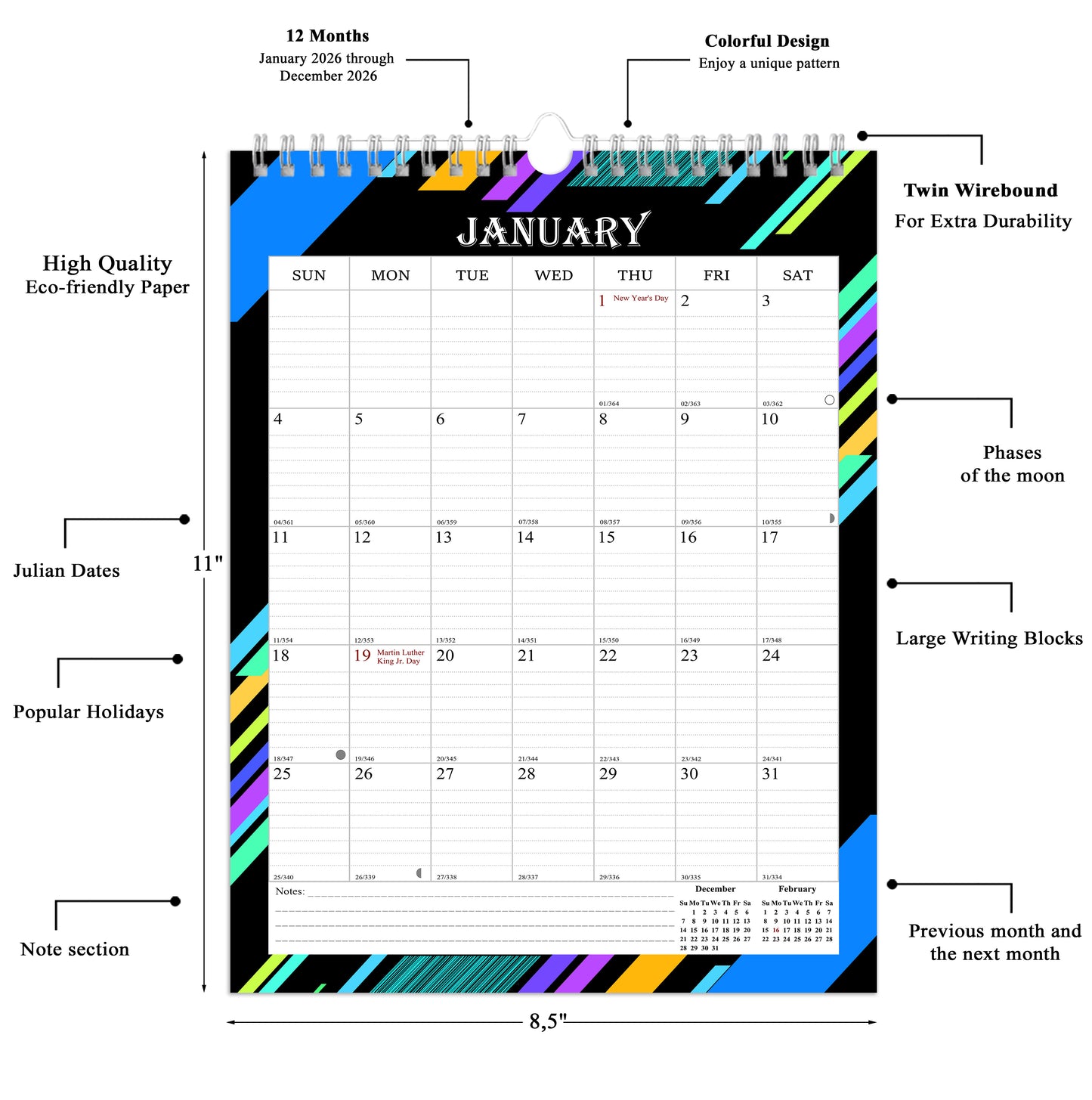 2026 Wall Calendar Spiral-Bound Twin-Wire Binding - 12 Months 08