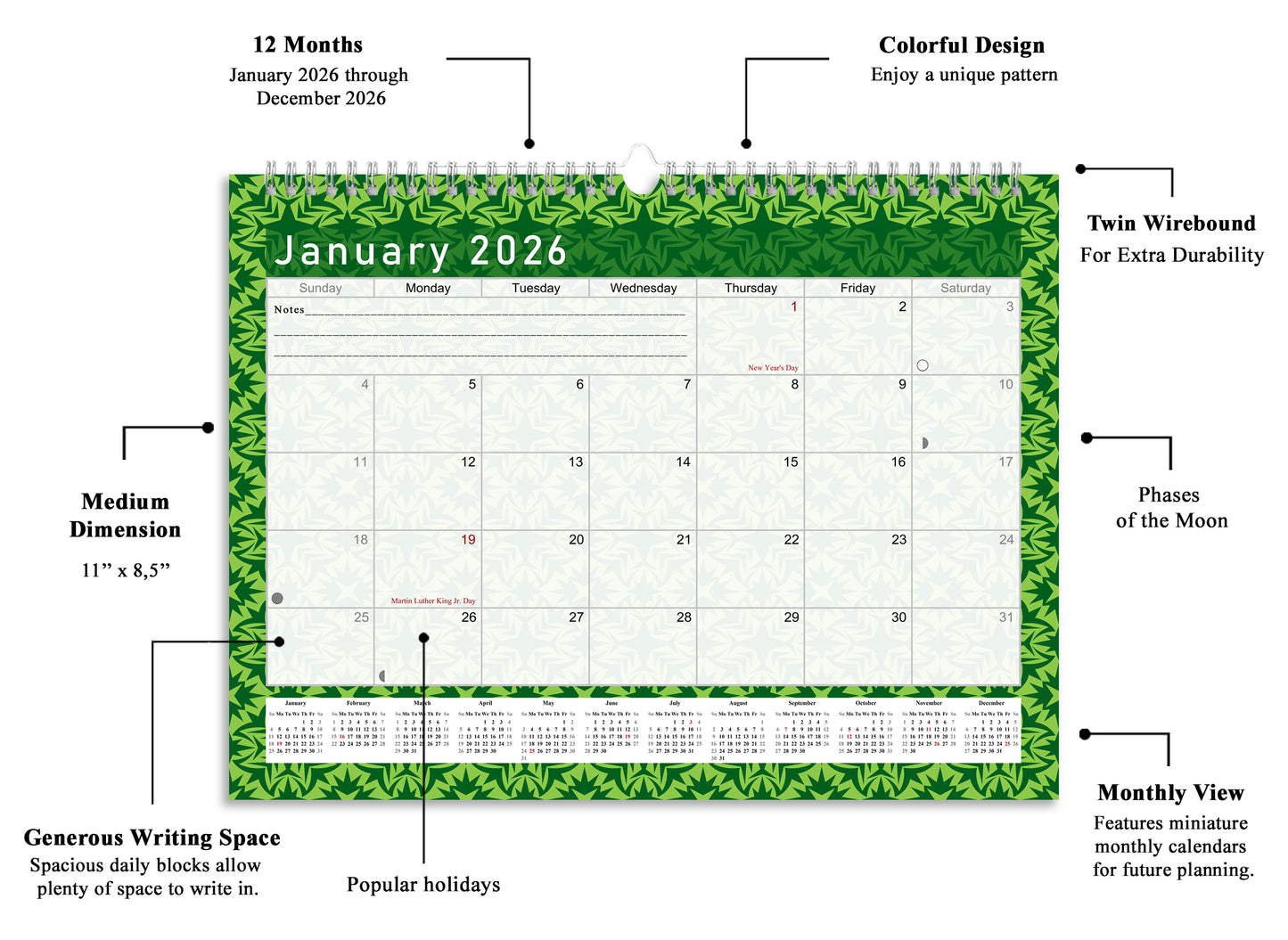 2025-2026 Monthly Spiral-Bound Wall / Desk Calendar - Desktop / Wall Blotter Calendar / Planner - (Edition #16)