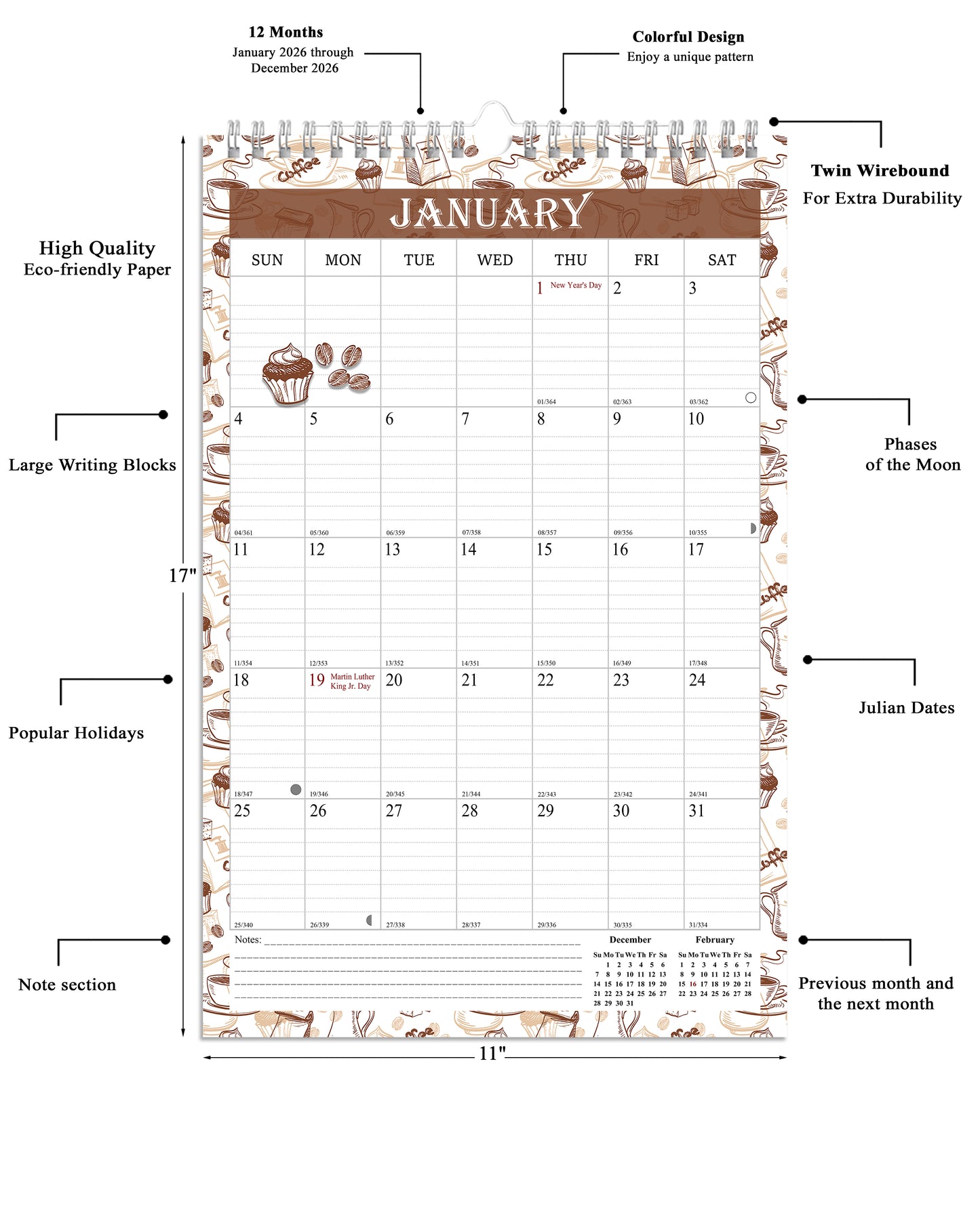 2026 Wall Calendar Spiral-Bound Twin-Wire Binding - 12 Months 10