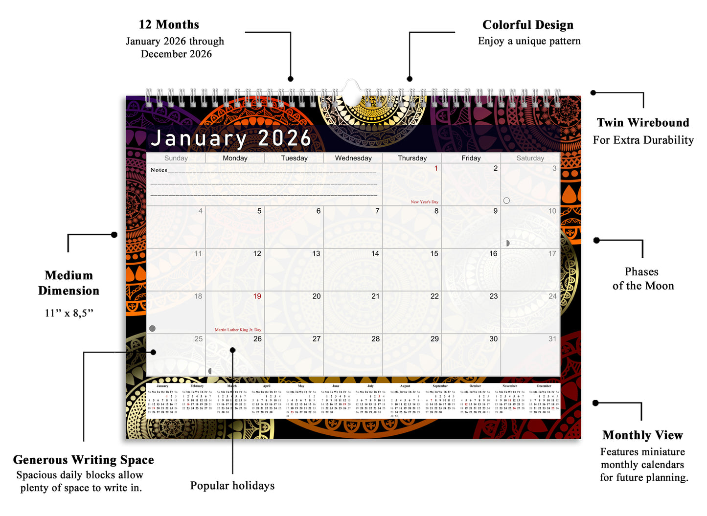 2025-2026 Monthly Spiral-Bound Wall / Desk Calendar - Desktop / Wall Blotter Calendar / Planner - (Edition #12)