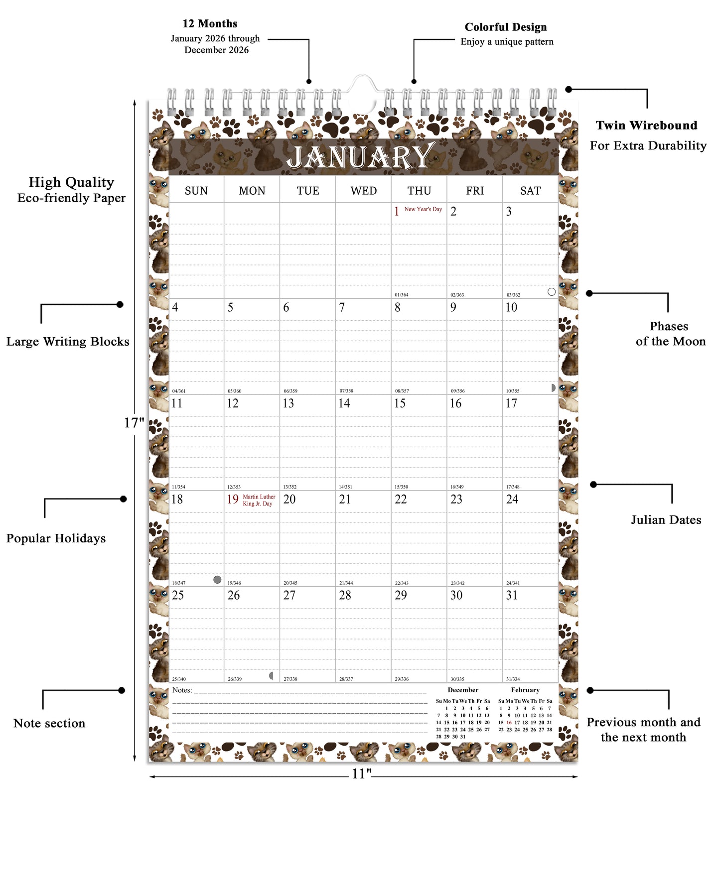 2026 Wall Calendar Spiral-Bound Twin-Wire Binding - 12 Months 17