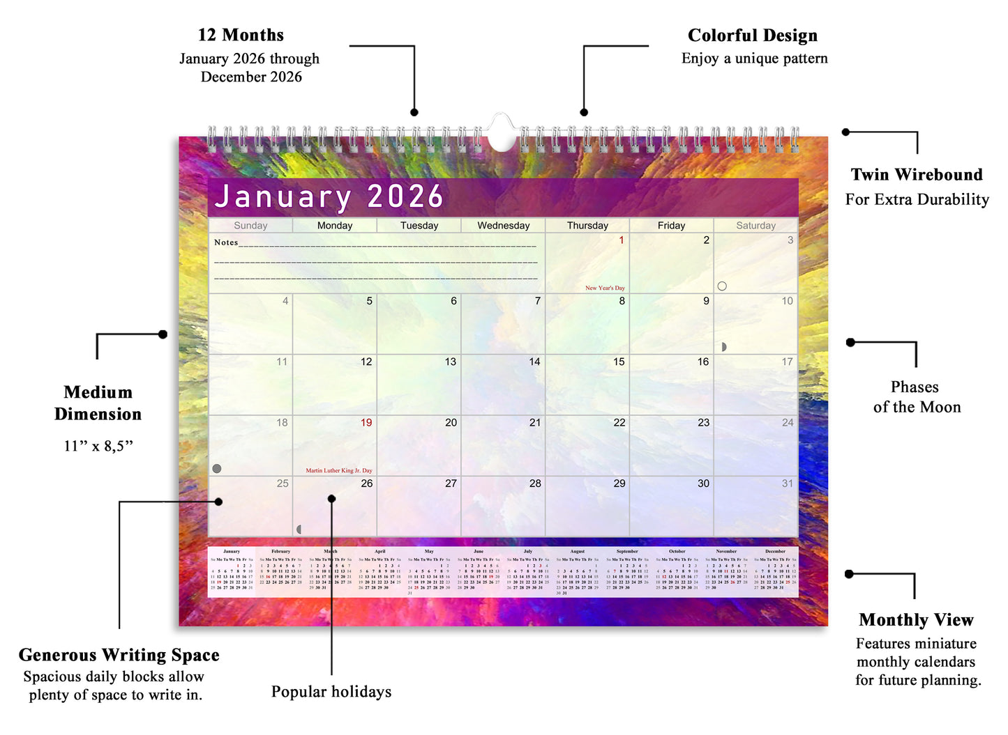 2025-2026 Monthly Spiral-Bound Wall / Desk Calendar - Desktop / Wall Blotter Calendar / Planner - (Edition #26)