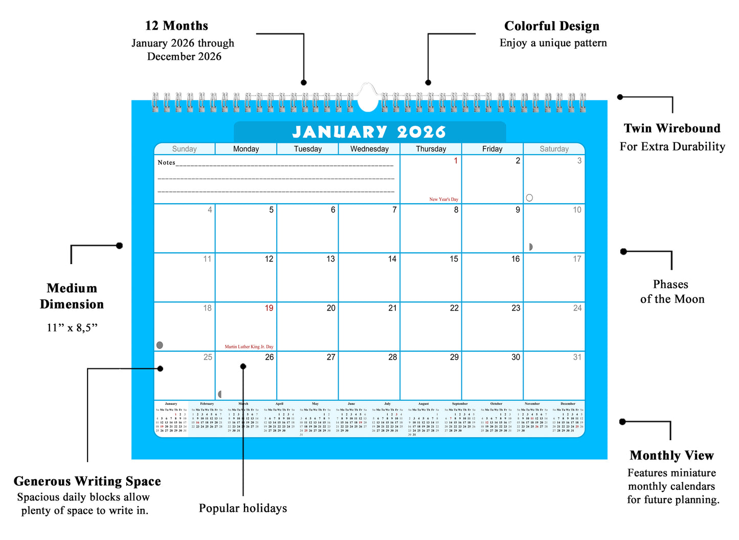2025-2026 Monthly Spiral-Bound Wall / Desk Calendar - Desktop / Wall Blotter Calendar / Planner - (Edition #07)