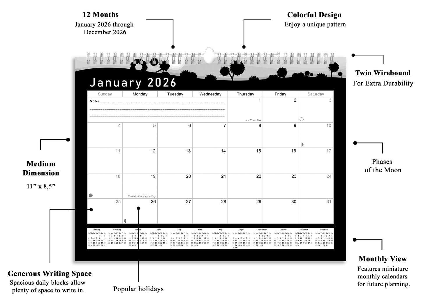 2025-2026 Monthly Spiral-Bound Wall / Desk Calendar - Desktop / Wall Blotter Calendar / Planner - (Edition #15)
