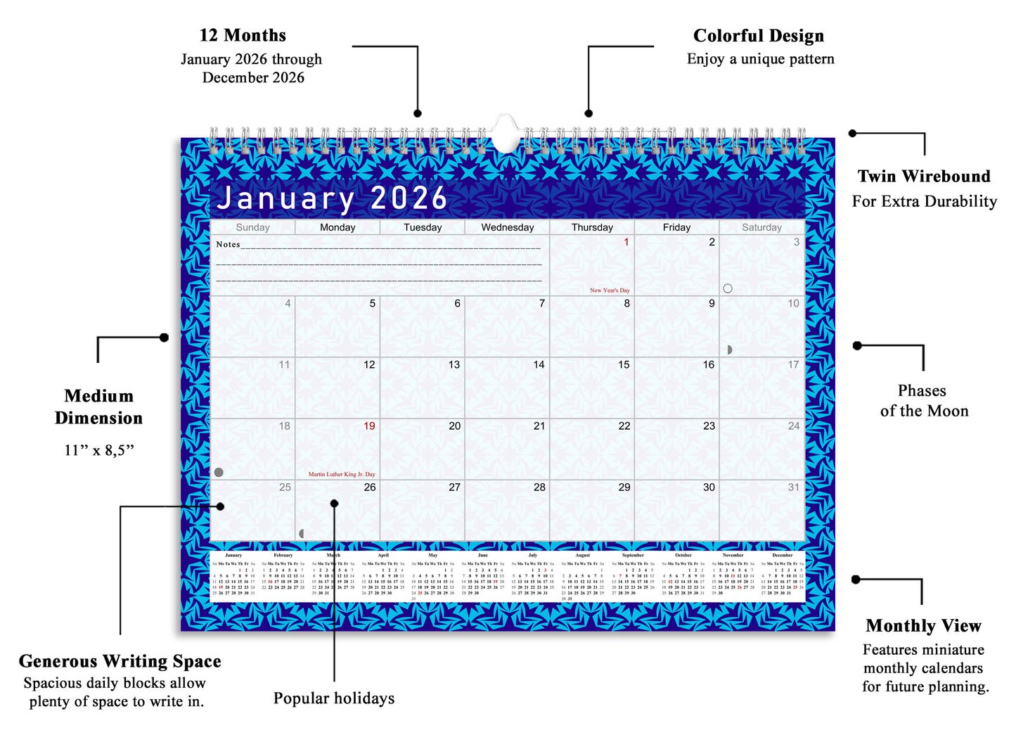 2025-2026 Monthly Spiral-Bound Wall / Desk Calendar - Desktop / Wall Blotter Calendar / Planner - (Edition #17)