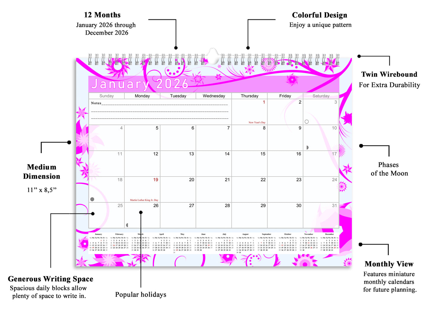 2025-2026 Monthly Spiral-Bound Wall / Desk Calendar - Desktop / Wall Blotter Calendar / Planner - (Edition #10)