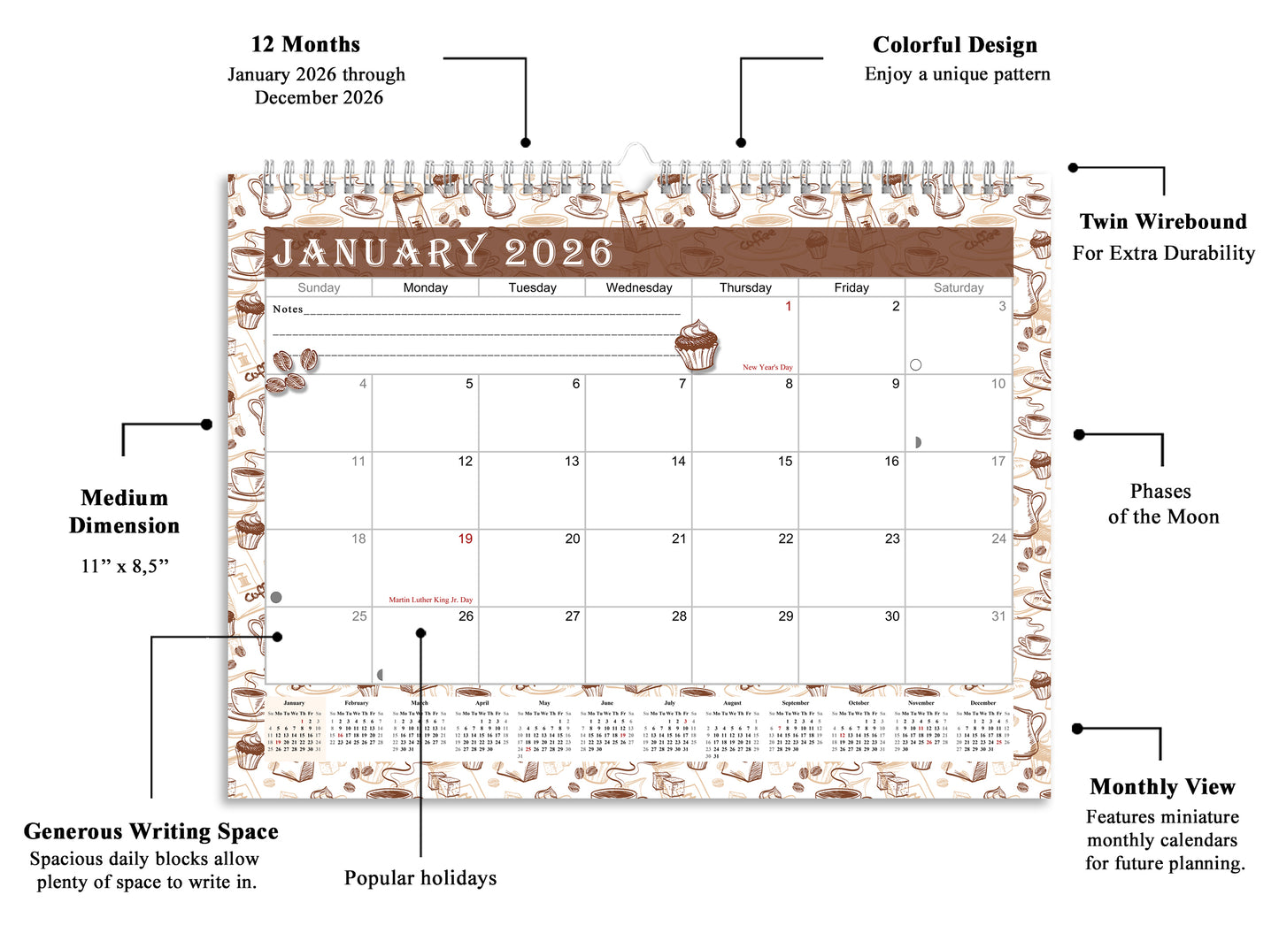 2025-2026 Monthly Spiral-Bound Wall / Desk Calendar - Desktop / Wall Blotter Calendar / Planner - (Edition #30)