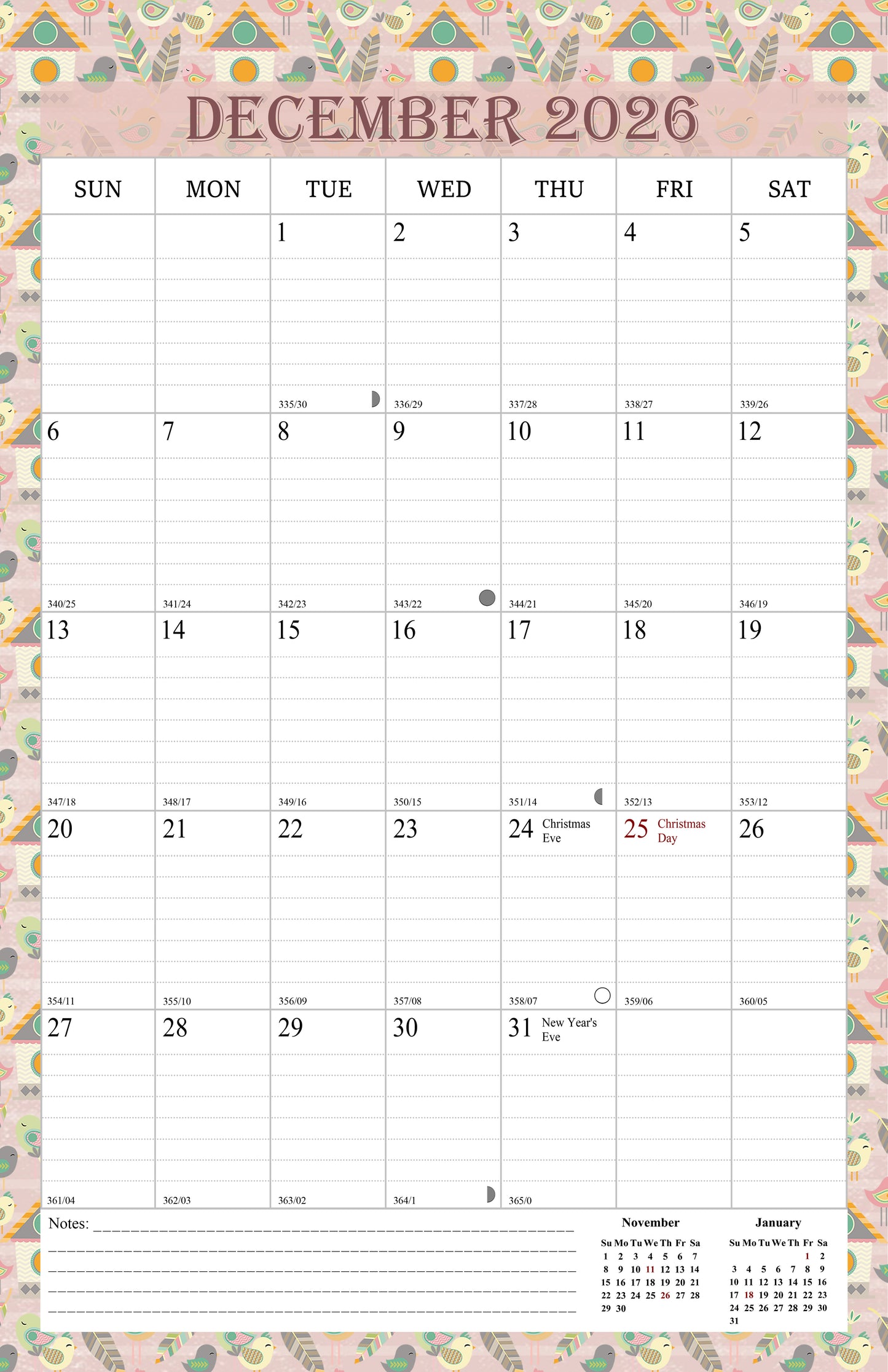 2025-2026 Wall Calendar Spiral-bound Twin-Wire Binding - 18 Months 11" x 17" 016