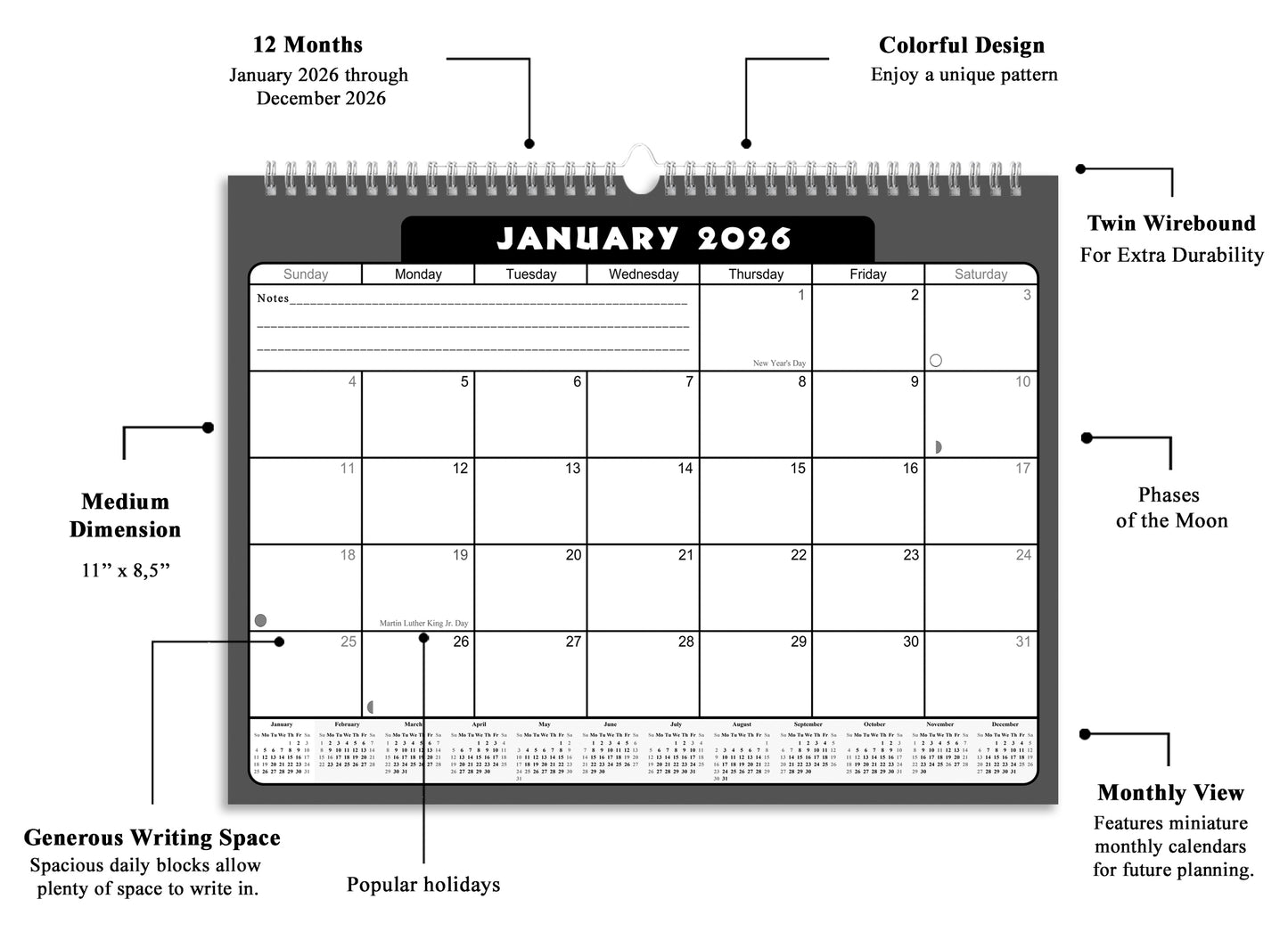 2025-2026 Monthly Spiral-Bound Wall / Desk Calendar - Desktop / Wall Blotter Calendar / Planner - (Edition #31)