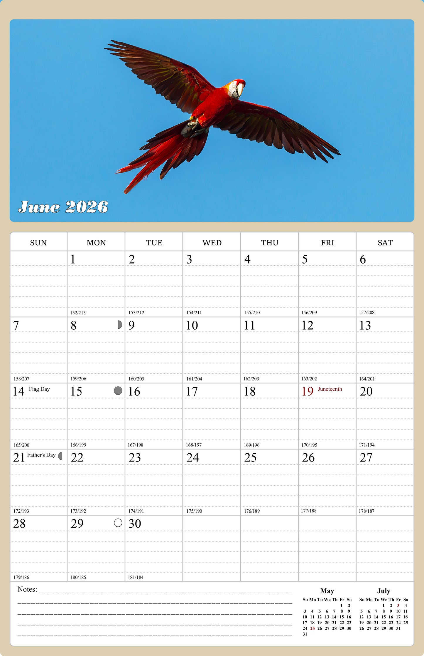 2025 - 2026 Wall Calendar Spiral-bound Twin - 18 Months (Birds) 11" x 17"