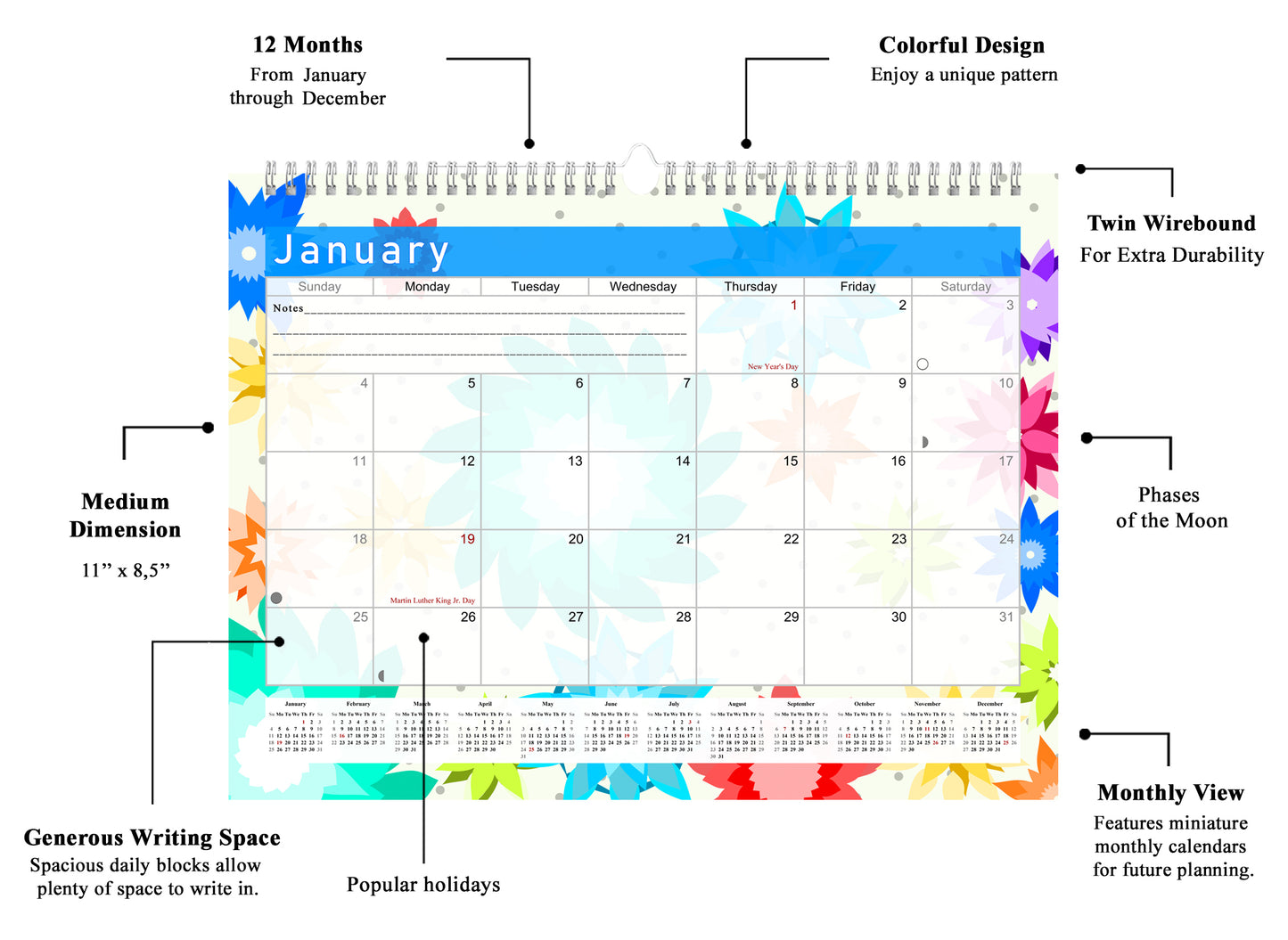 2025-2026 Monthly Spiral-Bound Wall / Desk Calendar -  Desktop / Wall Blotter Calendar / Planner - (Edition #01)