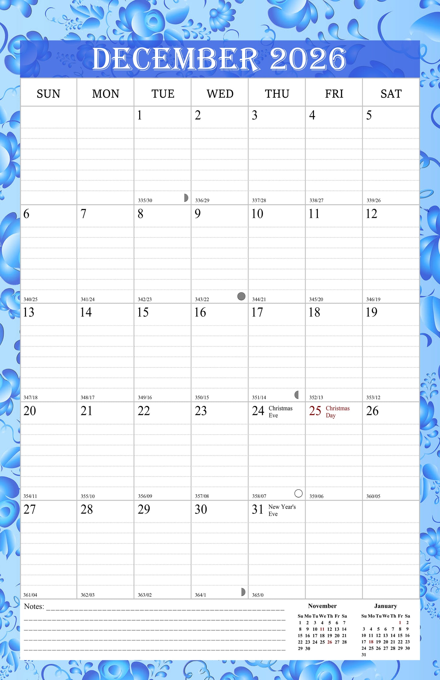 2025-2026 Wall Calendar Spiral-bound Twin-Wire Binding - 18 Months 11" x 17" 015