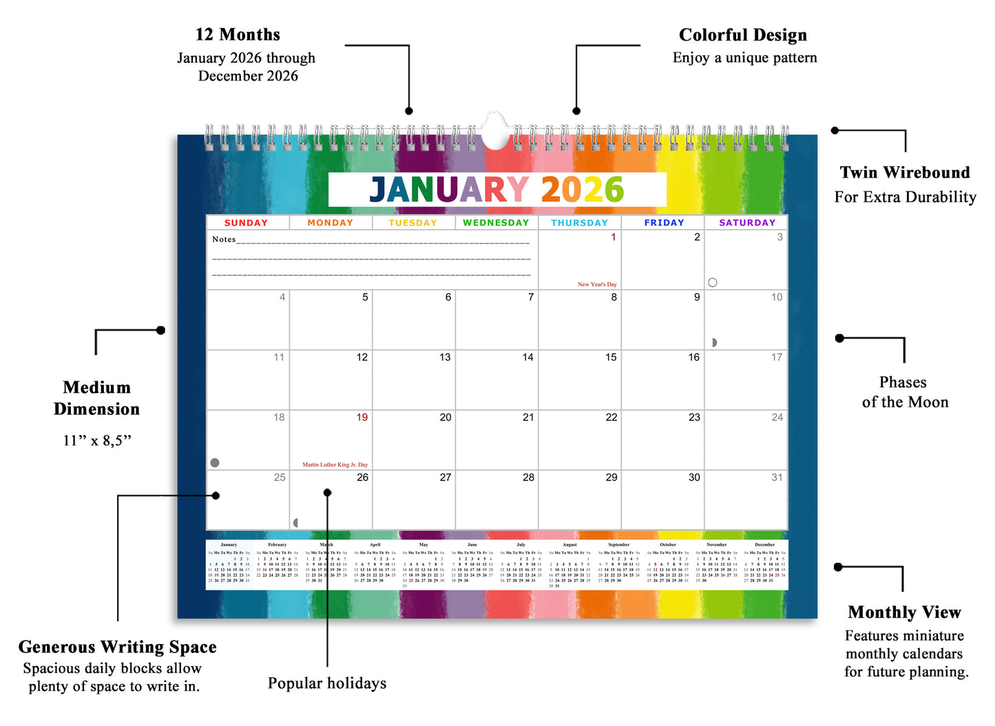 2025-2026 Monthly Spiral-Bound Wall / Desk Calendar - Desktop / Wall Blotter Calendar / Planner - (Edition #27)