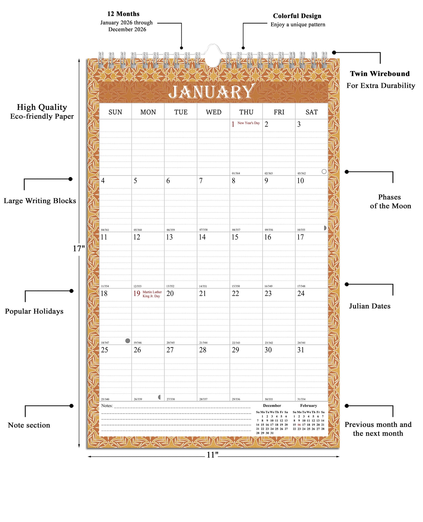 2026 Wall Calendar Spiral-Bound Twin-Wire Binding - 12 Months 02