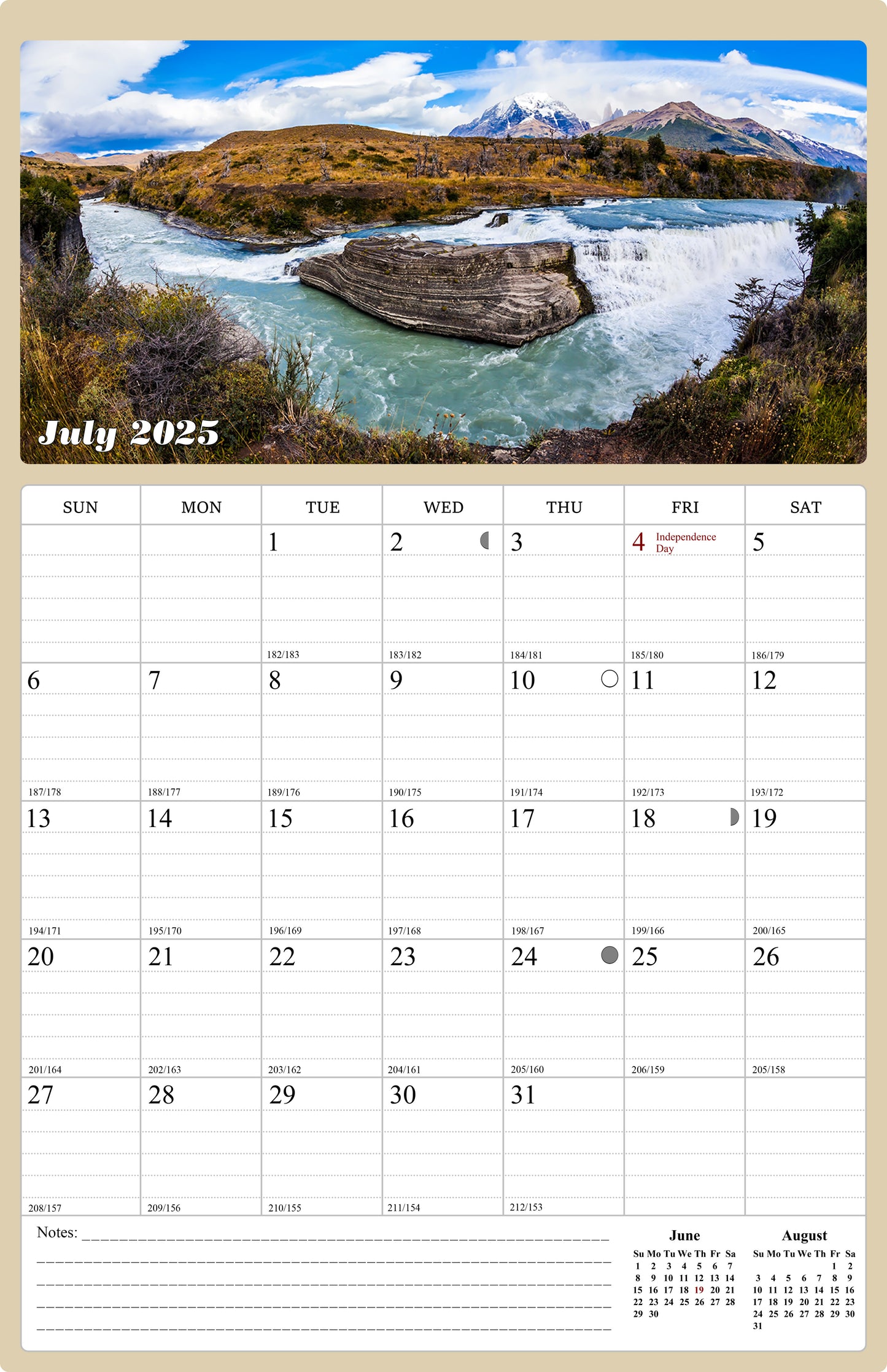 2025 - 2026 Wall Calendar Spiral-bound Twin-Wire Binding - 18 Months Planner - Large Ruled Blocks with Julian Dates - (National Parks)