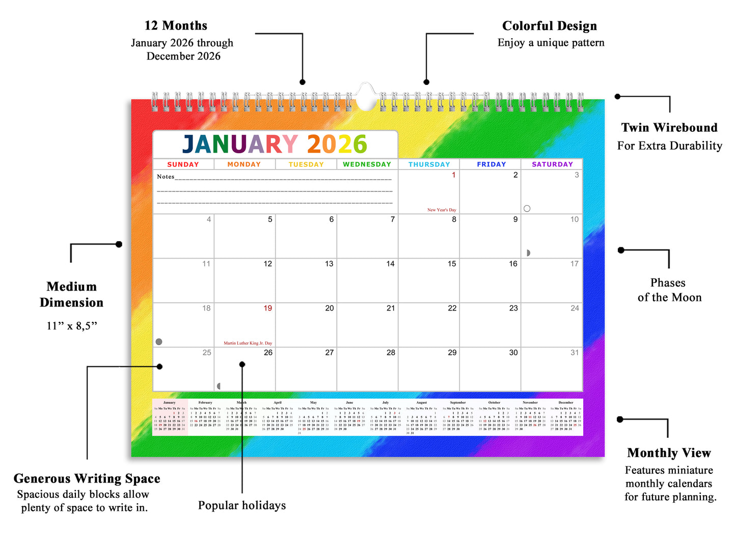 2025-2026 Monthly Spiral-Bound Wall / Desk Calendar - Desktop / Wall Blotter Calendar / Planner - (Edition #28)