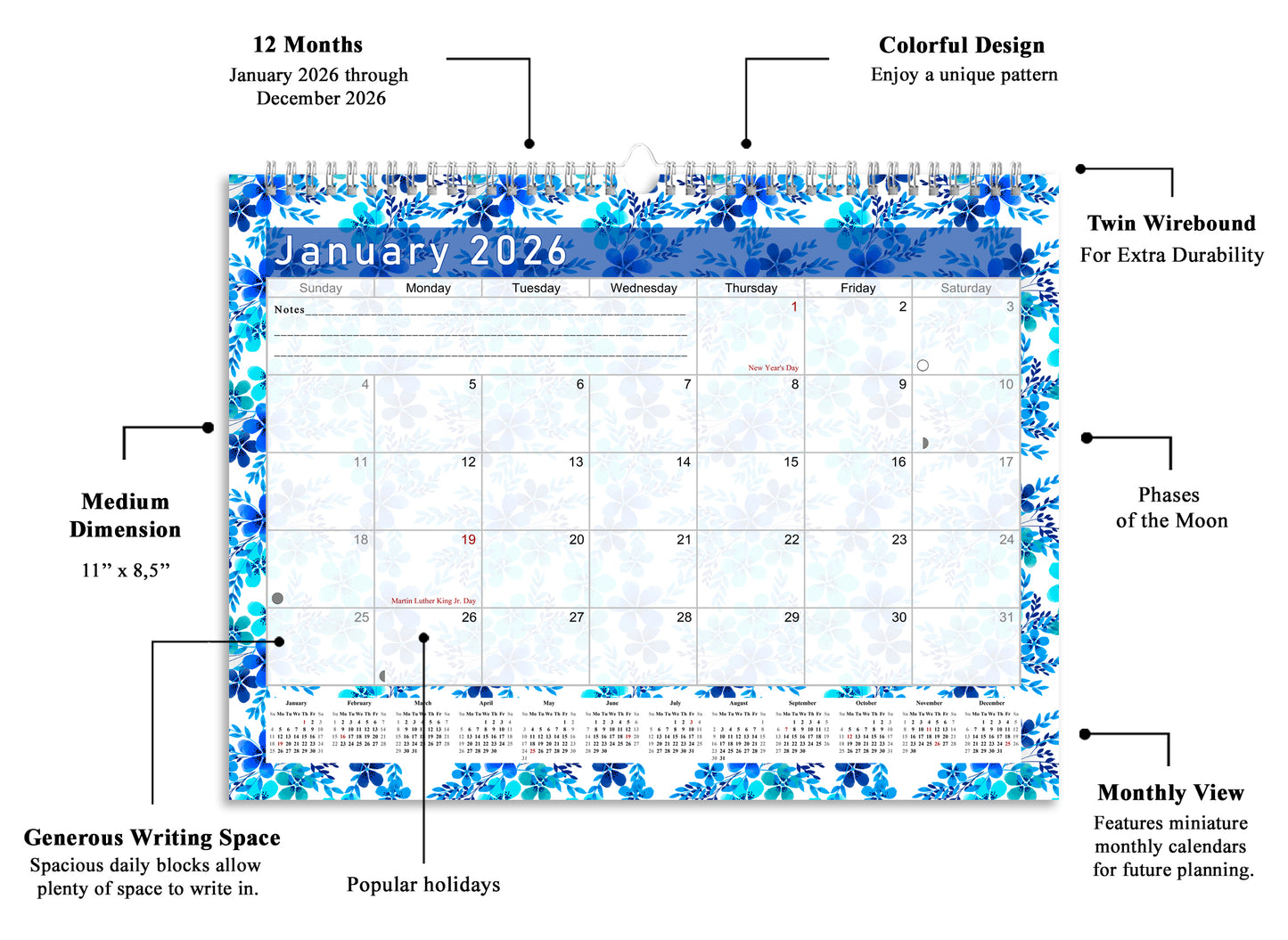2025-2026 Monthly Spiral-Bound Wall / Desk Calendar - Desktop / Wall Blotter Calendar / Planner - (Edition #22)