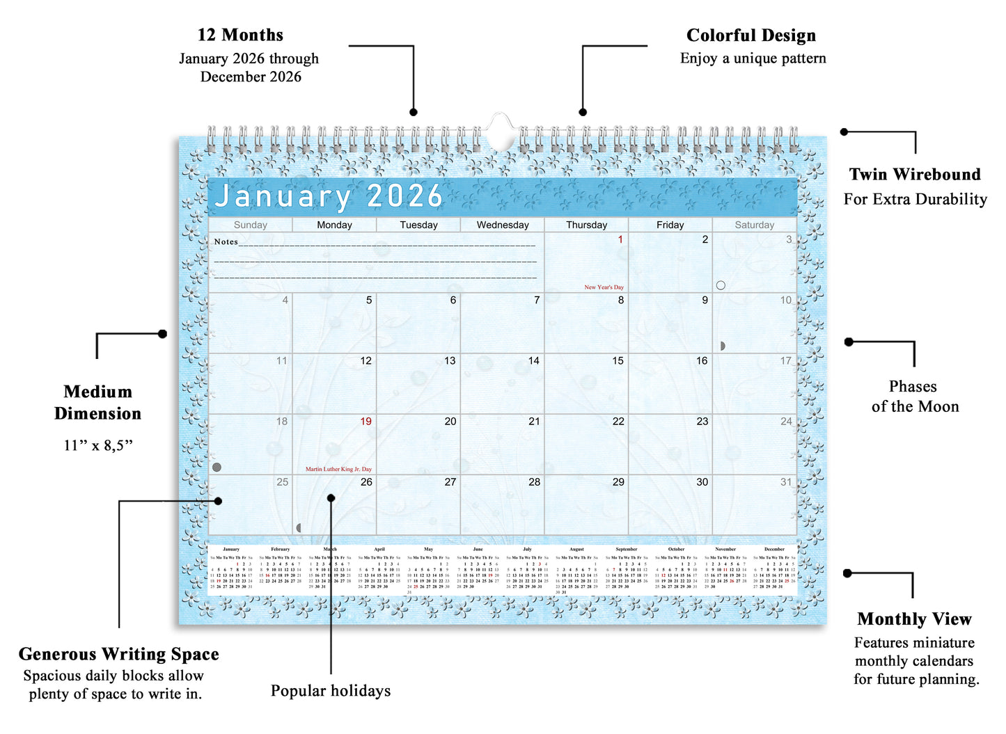 2025-2026 Monthly Spiral-Bound Wall / Desk Calendar - Desktop / Wall Blotter Calendar / Planner - (Edition #18)