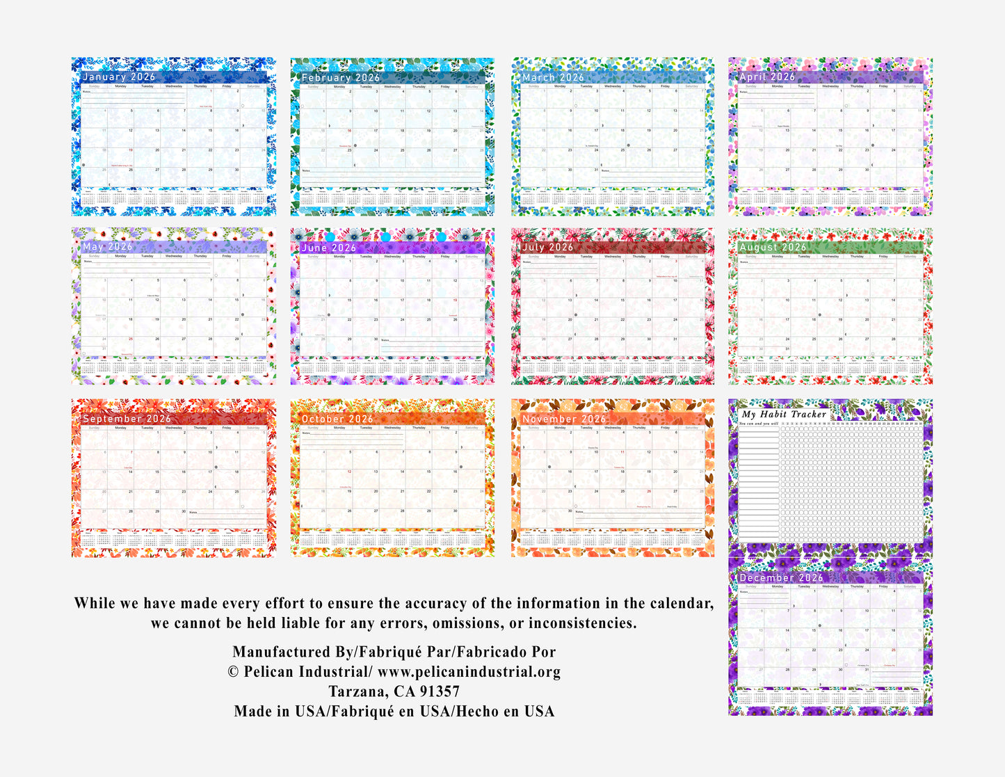 2026 Monthly Desktop/Wall Calendar/Planner - Habit Tracker - (Edition #22)
