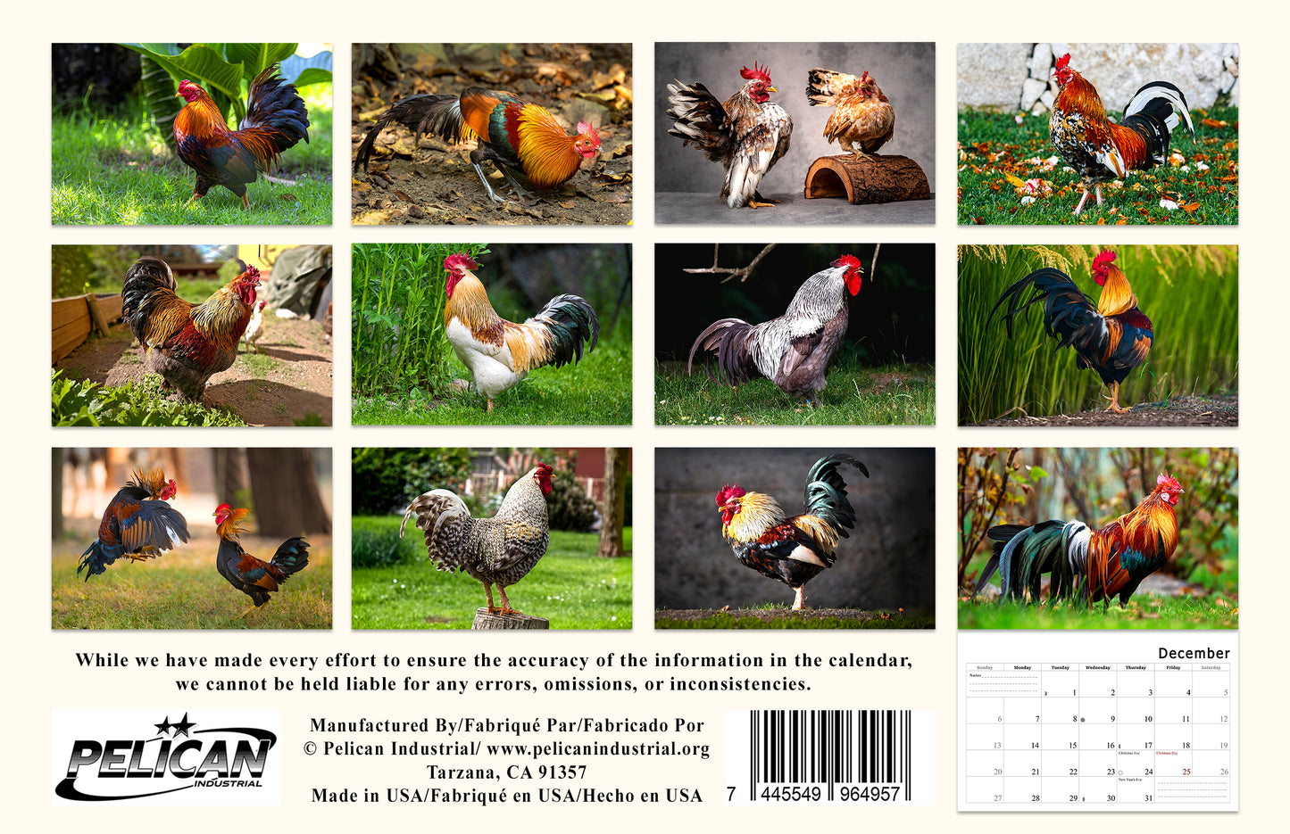 2026 Spiral-bound Wall Calendar (Roosters) - 12 Months Desktop/Wall Calendar/Planner