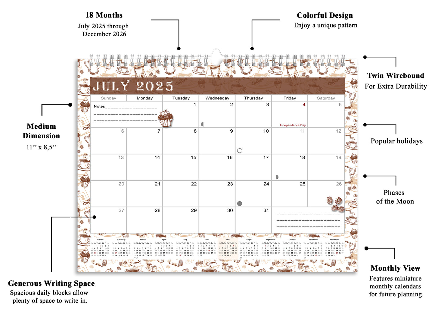 2025-2026 Monthly Spiral-Bound Wall / Desk Calendar - Desktop / Wall Blotter Calendar / Planner - (Edition #30)