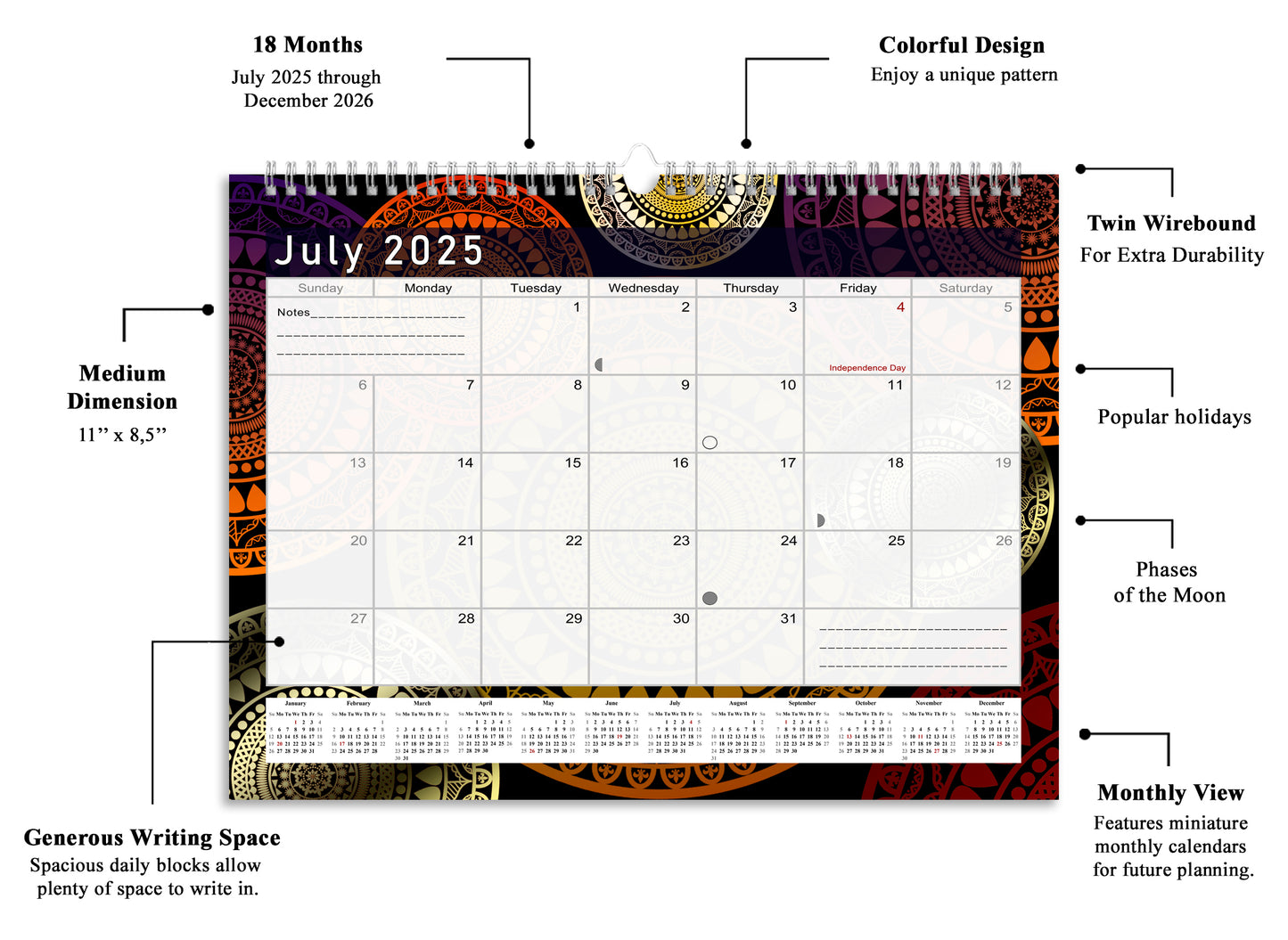 2025-2026 Monthly Spiral-Bound Wall / Desk Calendar - Desktop / Wall Blotter Calendar / Planner - (Edition #12)