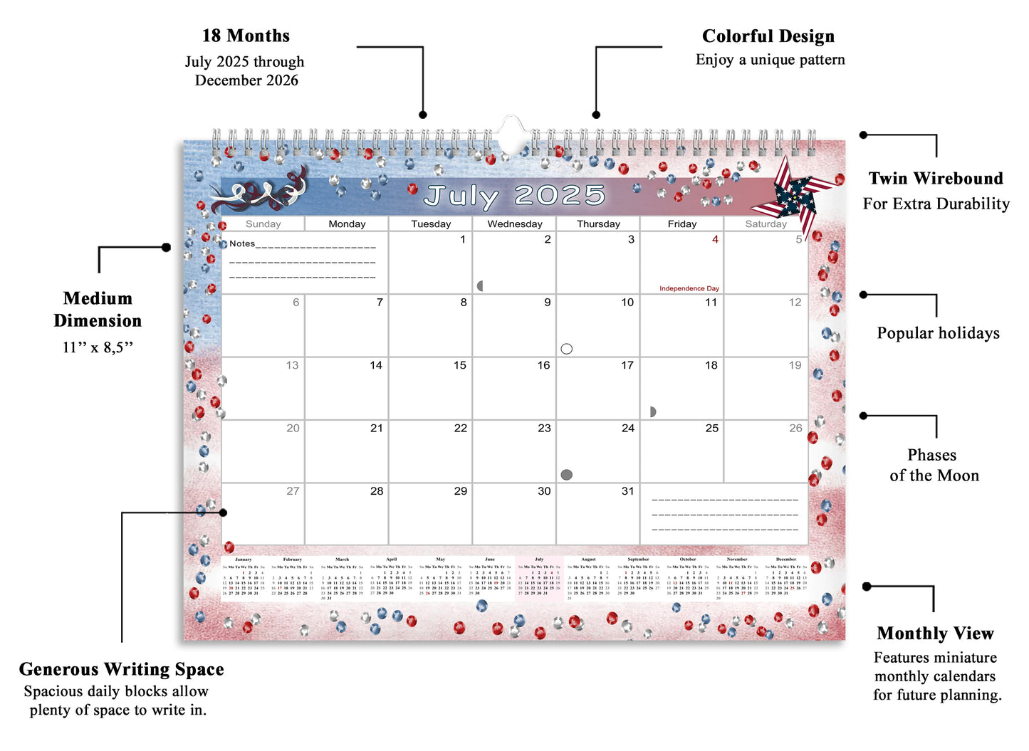 2025-2026 Monthly Spiral-Bound Wall / Desk Calendar - Desktop / Wall Blotter Calendar / Planner - (Edition #29)