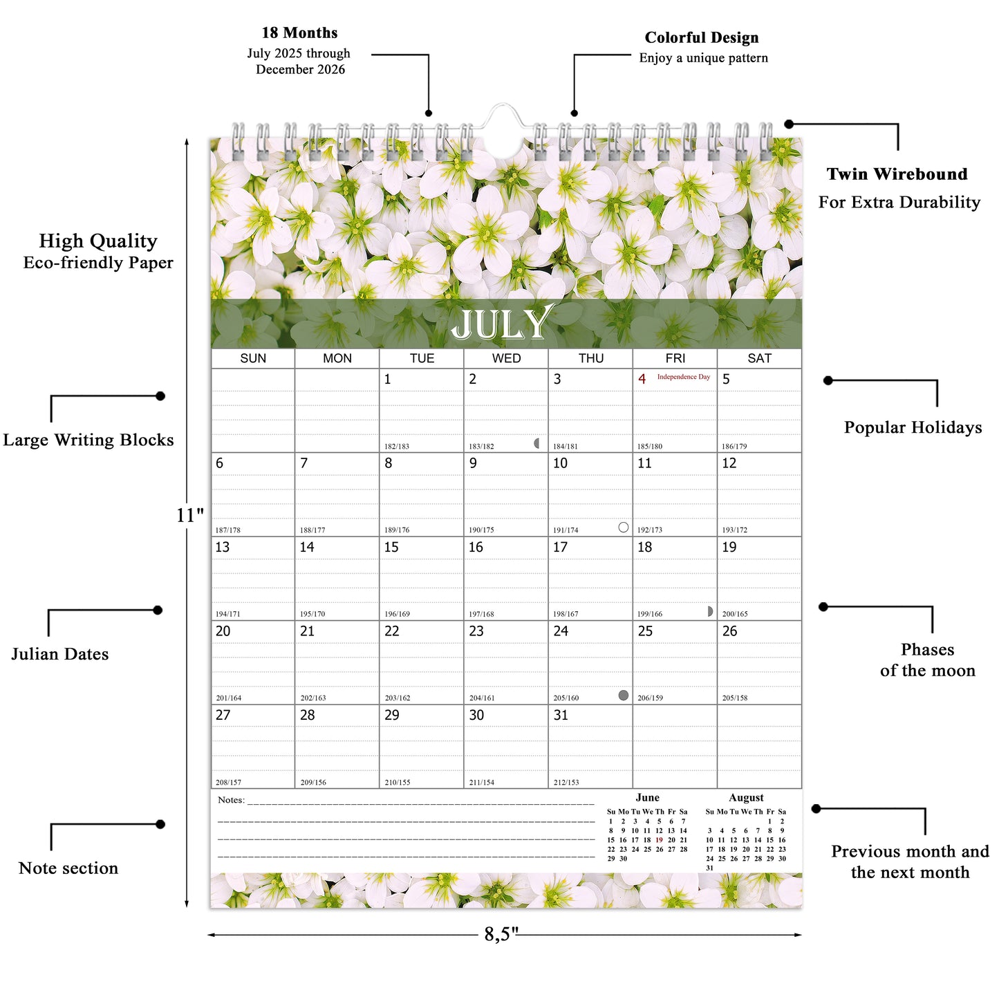 2025-2026 Wall Calendar Spiral-bound Twin-Wire Binding - 18 Months 8.5" x 11" 04