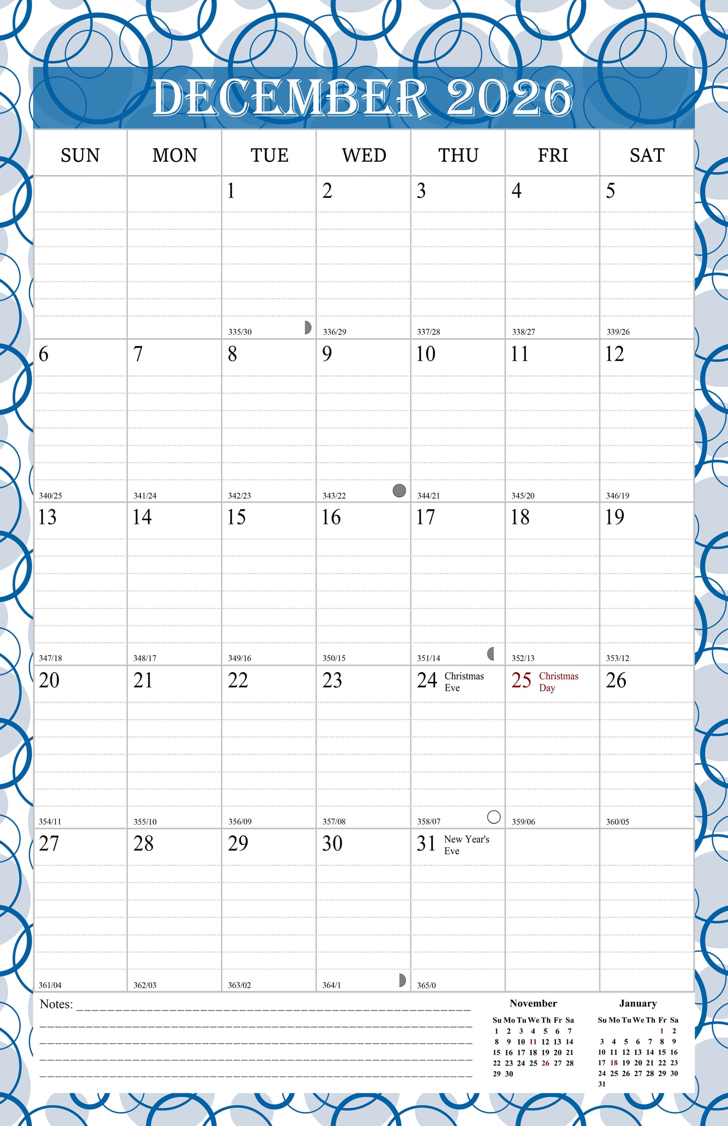 2025-2026 Wall Calendar Spiral-bound Twin-Wire Binding - 18 Months 11" x 17" 03