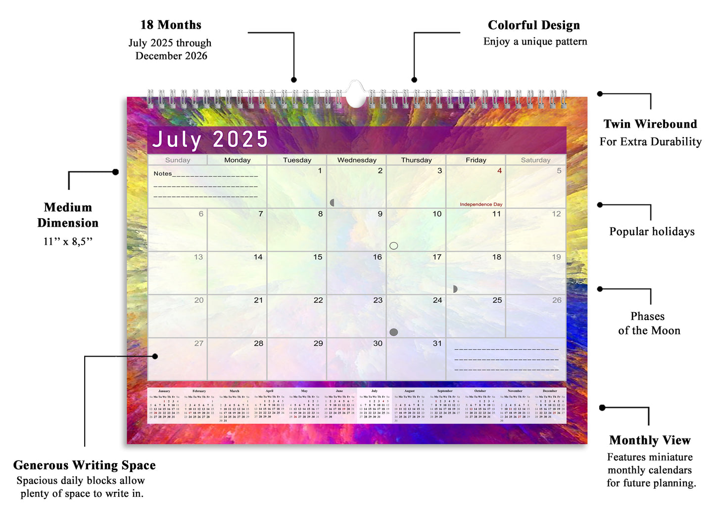 2025-2026 Monthly Spiral-Bound Wall / Desk Calendar - Desktop / Wall Blotter Calendar / Planner - (Edition #26)