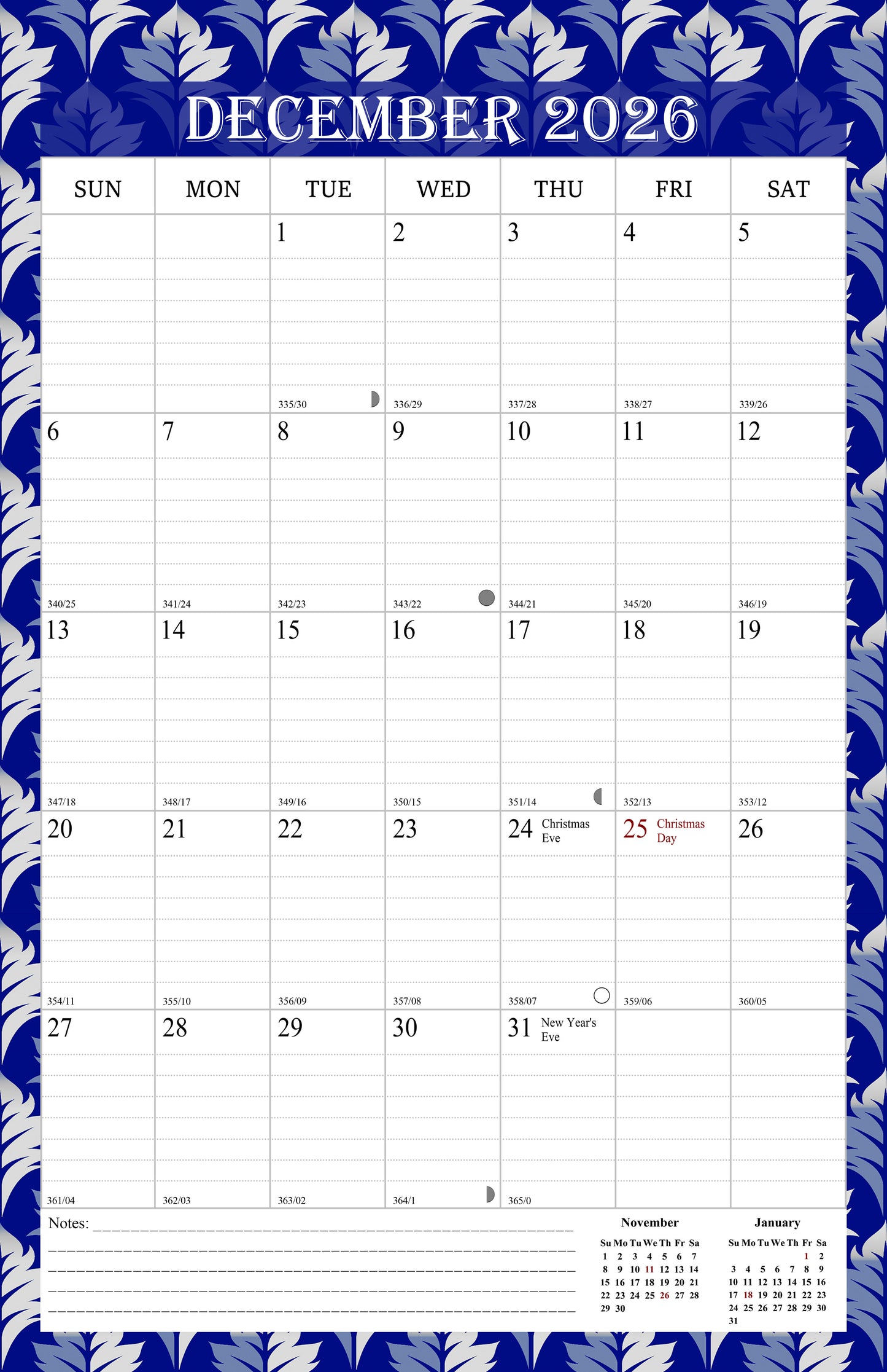 2025-2026 Wall Calendar Spiral-bound Twin-Wire Binding - 18 Months 11" x 17" 014