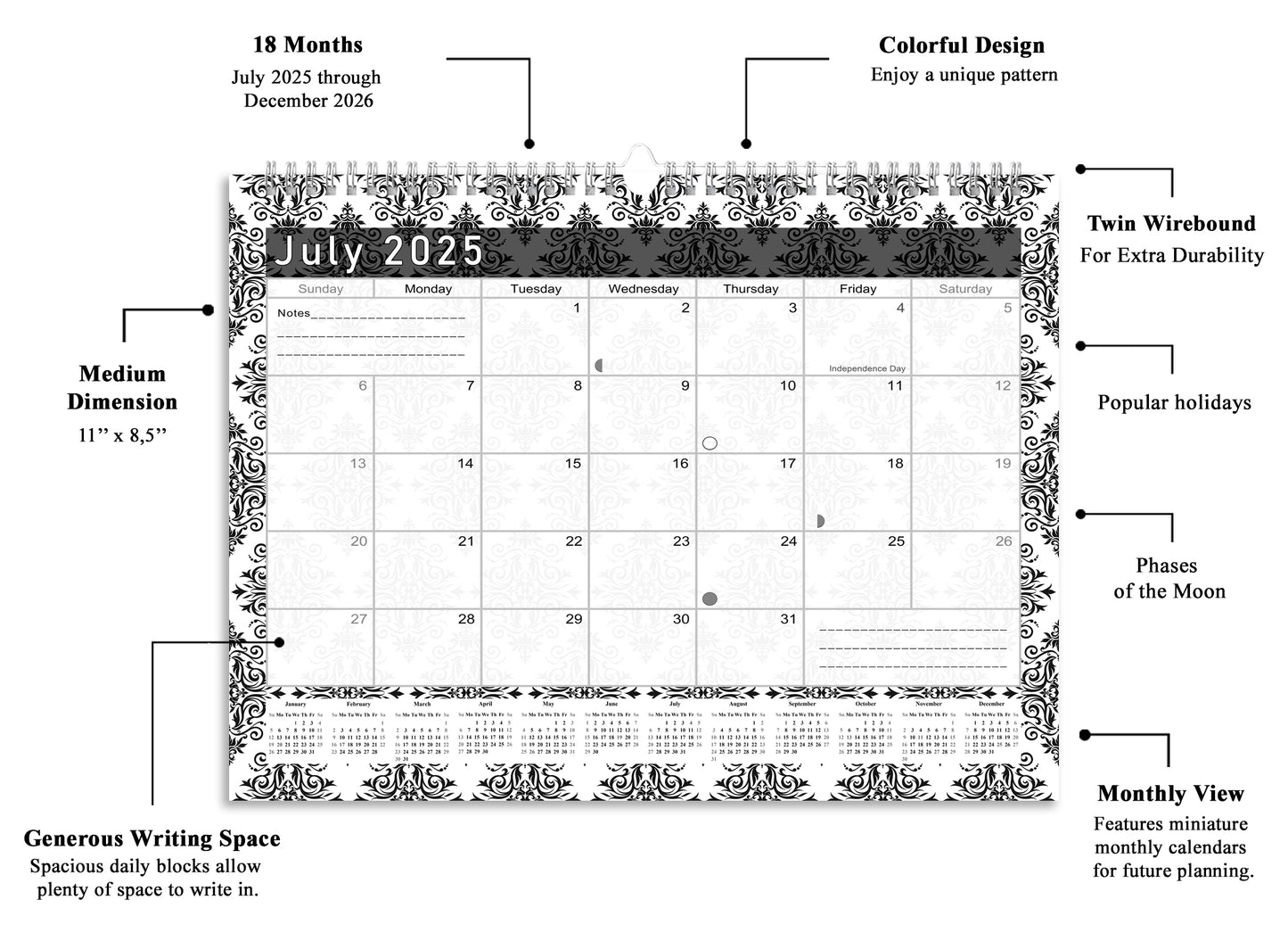 20255-2026 Monthly Spiral-Bound Wall / Desk Calendar - Desktop / Wall Blotter Calendar / Planner - (Edition #08)