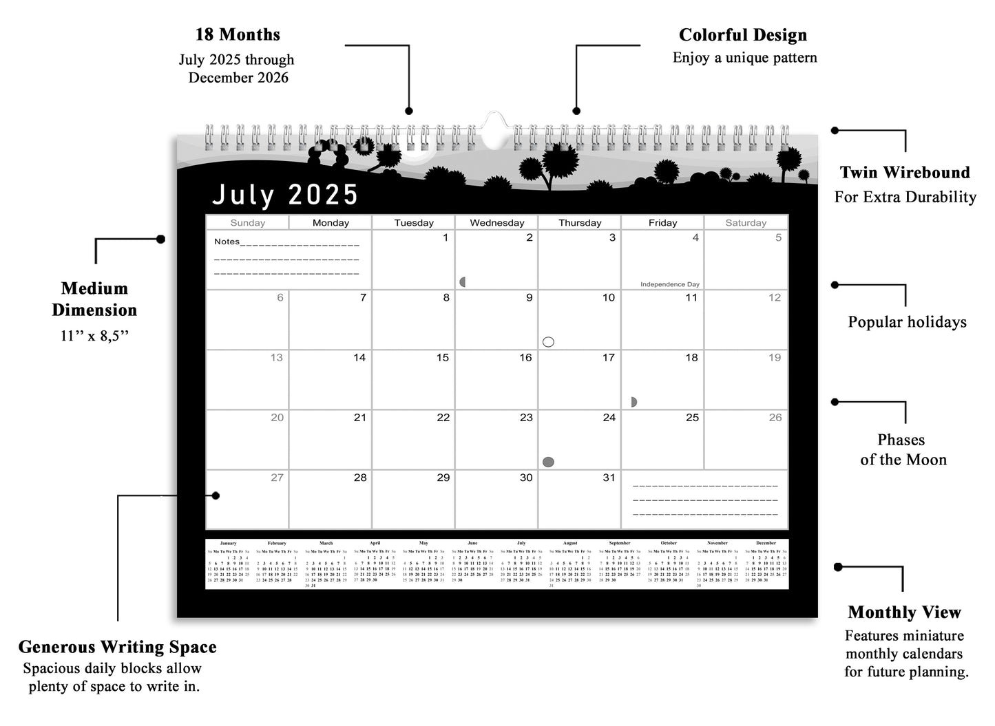 2025-2026 Monthly Spiral-Bound Wall / Desk Calendar - Desktop / Wall Blotter Calendar / Planner - (Edition #15)