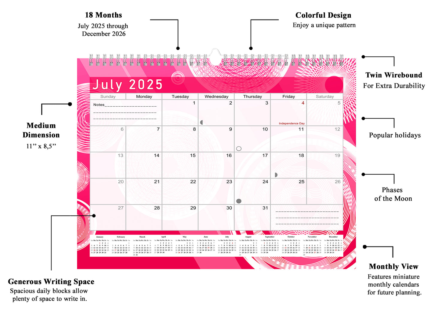 2025-2026 Monthly Spiral-Bound Wall / Desk Calendar - Desktop / Wall Blotter Calendar / Planner - (Edition #02)