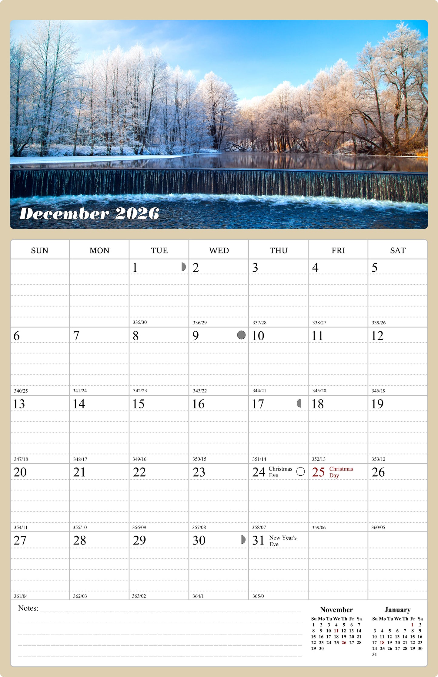 2025 - 2026 Wall Calendar Spiral-bound Twin - 18 Months (Outdoors) 11" x 17"