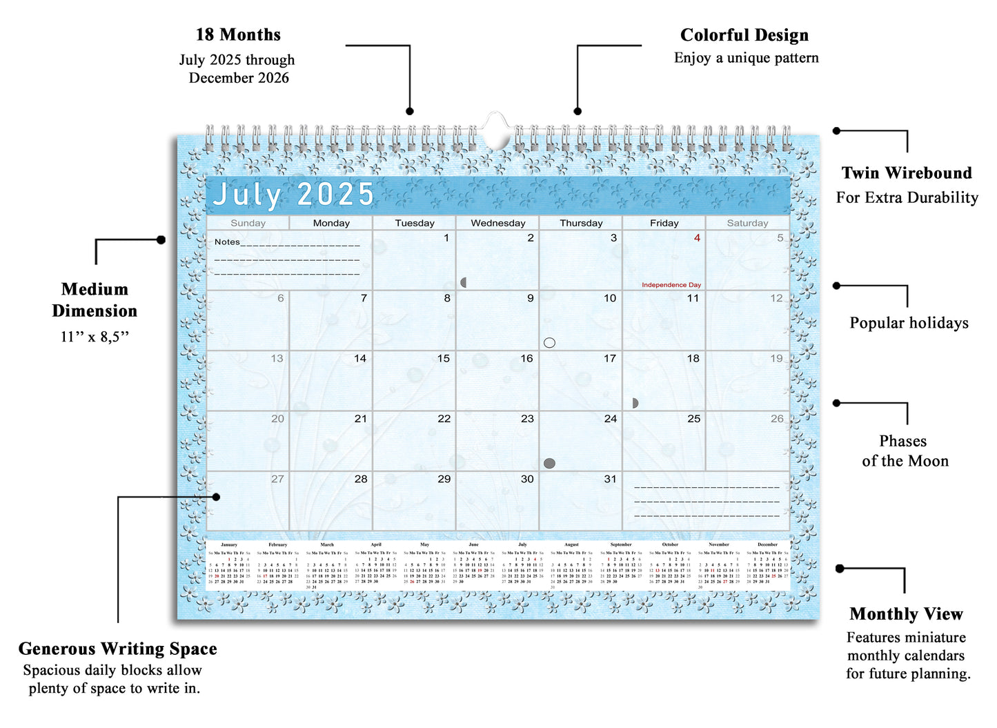 2025-2026 Monthly Spiral-Bound Wall / Desk Calendar - Desktop / Wall Blotter Calendar / Planner - (Edition #18)