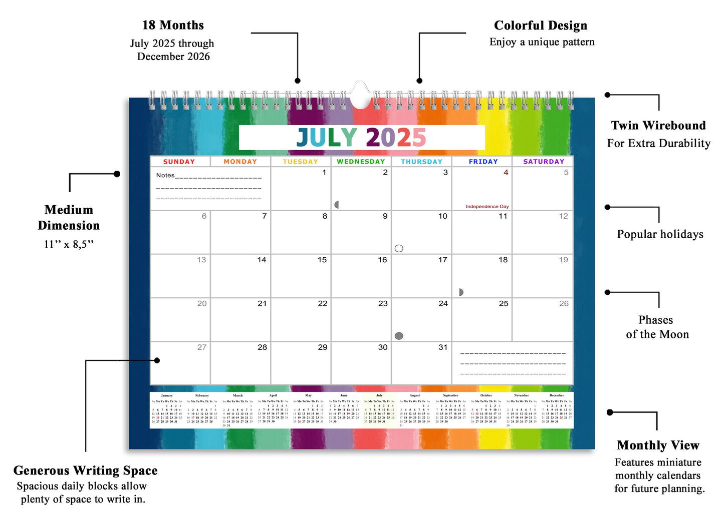 2025-2026 Monthly Spiral-Bound Wall / Desk Calendar - Desktop / Wall Blotter Calendar / Planner - (Edition #27)