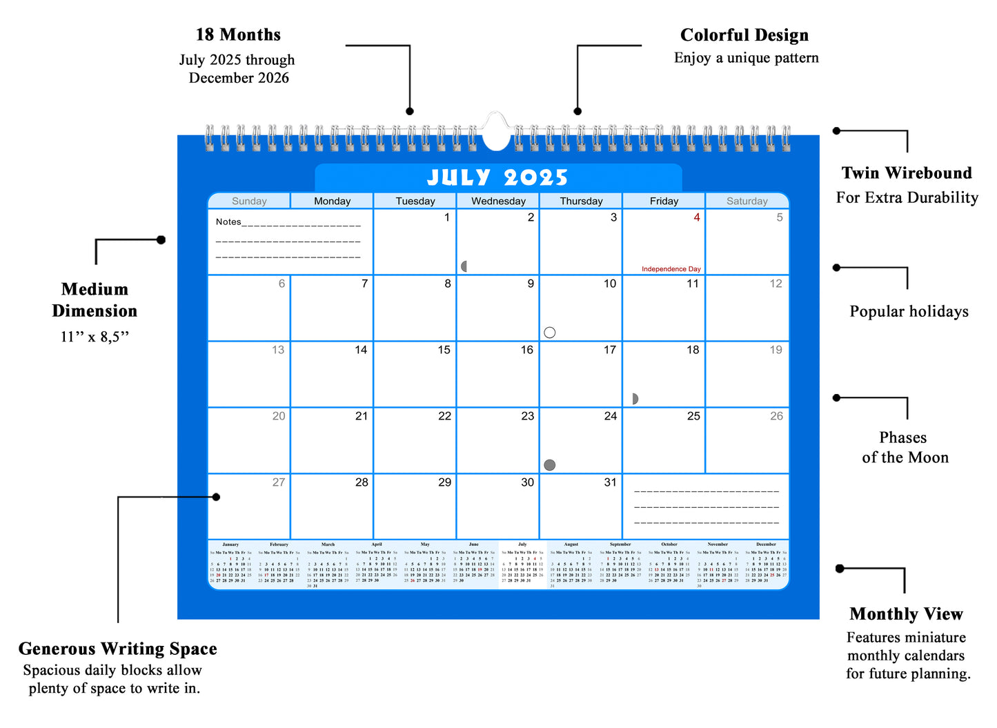 2025-2026 Monthly Spiral-Bound Wall / Desk Calendar - Desktop / Wall Blotter Calendar / Planner - (Edition #06)