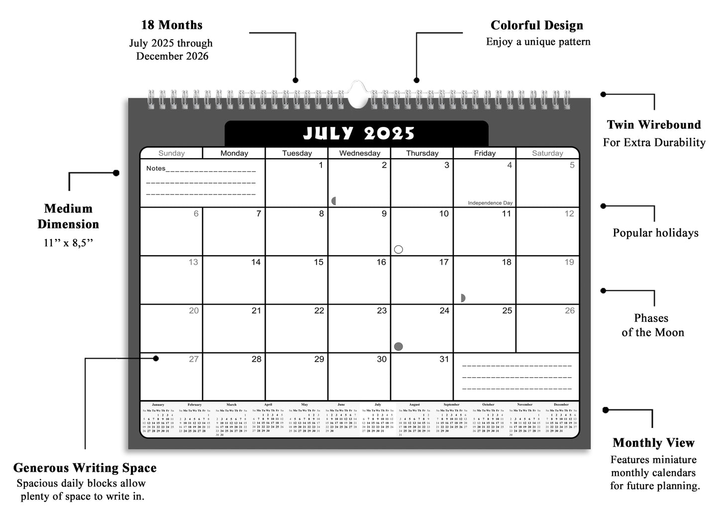2025-2026 Monthly Spiral-Bound Wall / Desk Calendar - Desktop / Wall Blotter Calendar / Planner - (Edition #31)