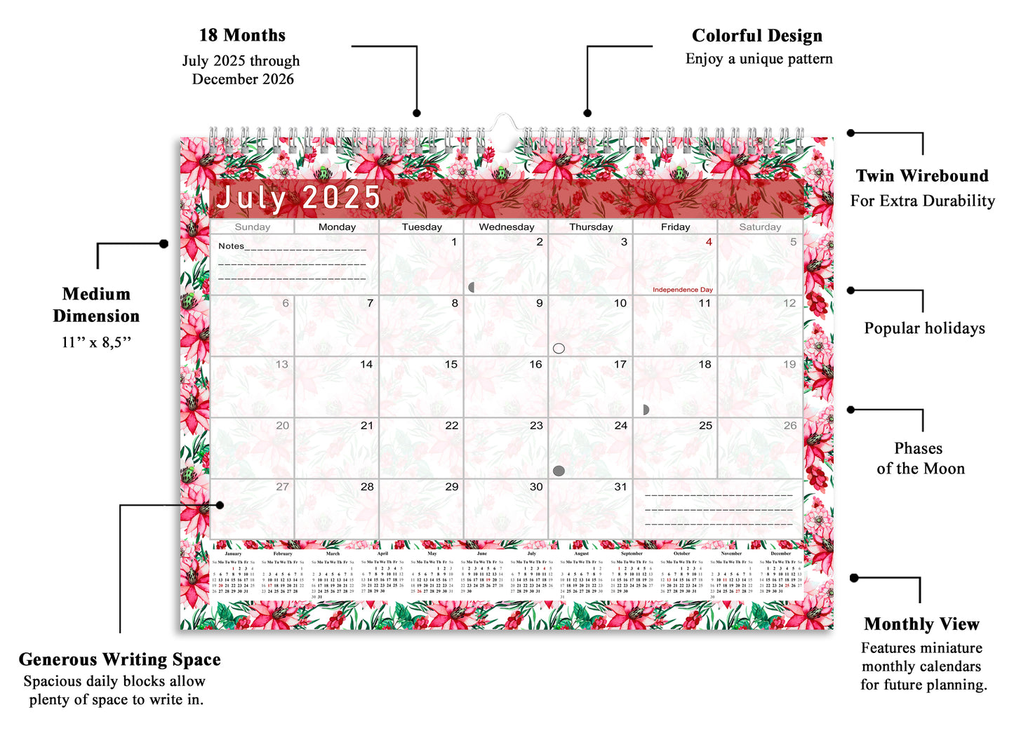 2025-2026 Monthly Spiral-Bound Wall / Desk Calendar - Desktop / Wall Blotter Calendar / Planner - (Edition #22)