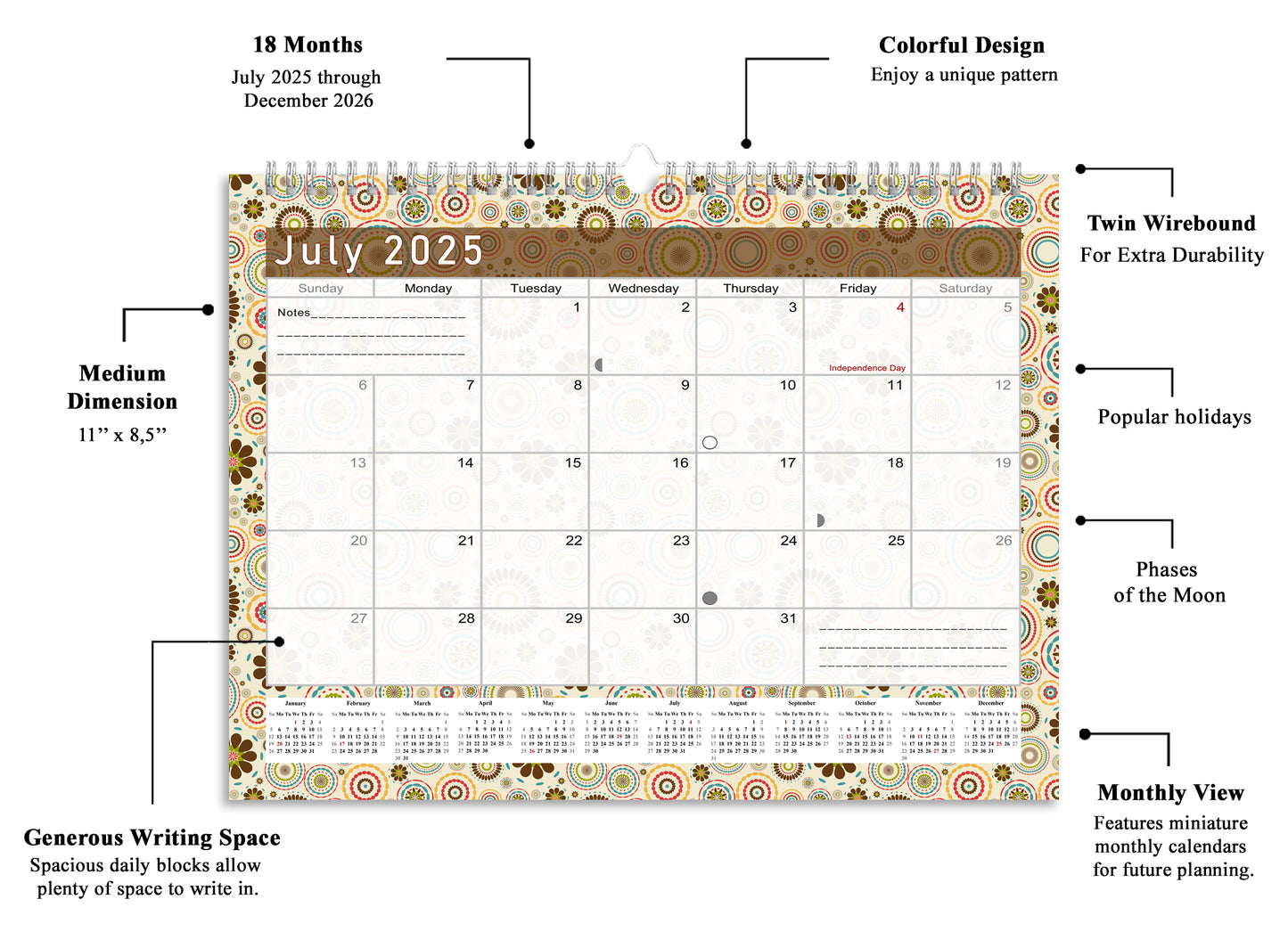 2025-2026 Monthly Spiral-Bound Wall / Desk Calendar - Desktop / Wall Blotter Calendar / Planner - (Edition #20)
