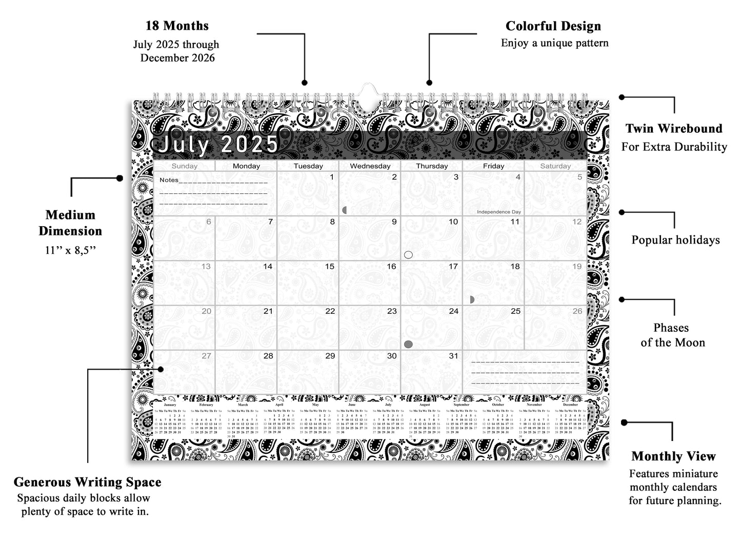 2025-2026 Monthly Spiral-Bound Wall / Desk Calendar - Desktop / Wall Blotter Calendar / Planner - (Edition #11)